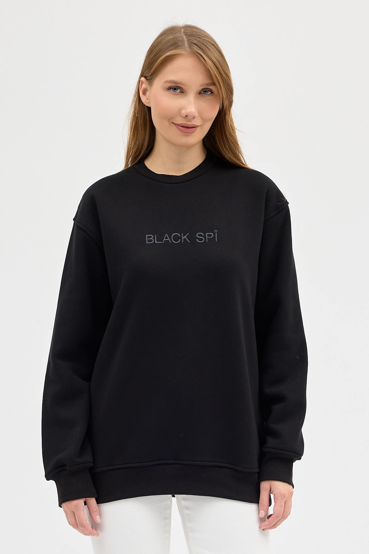 BLACK SPÎ Kadın Şardonlu Basic Sweatshirt - Siyah