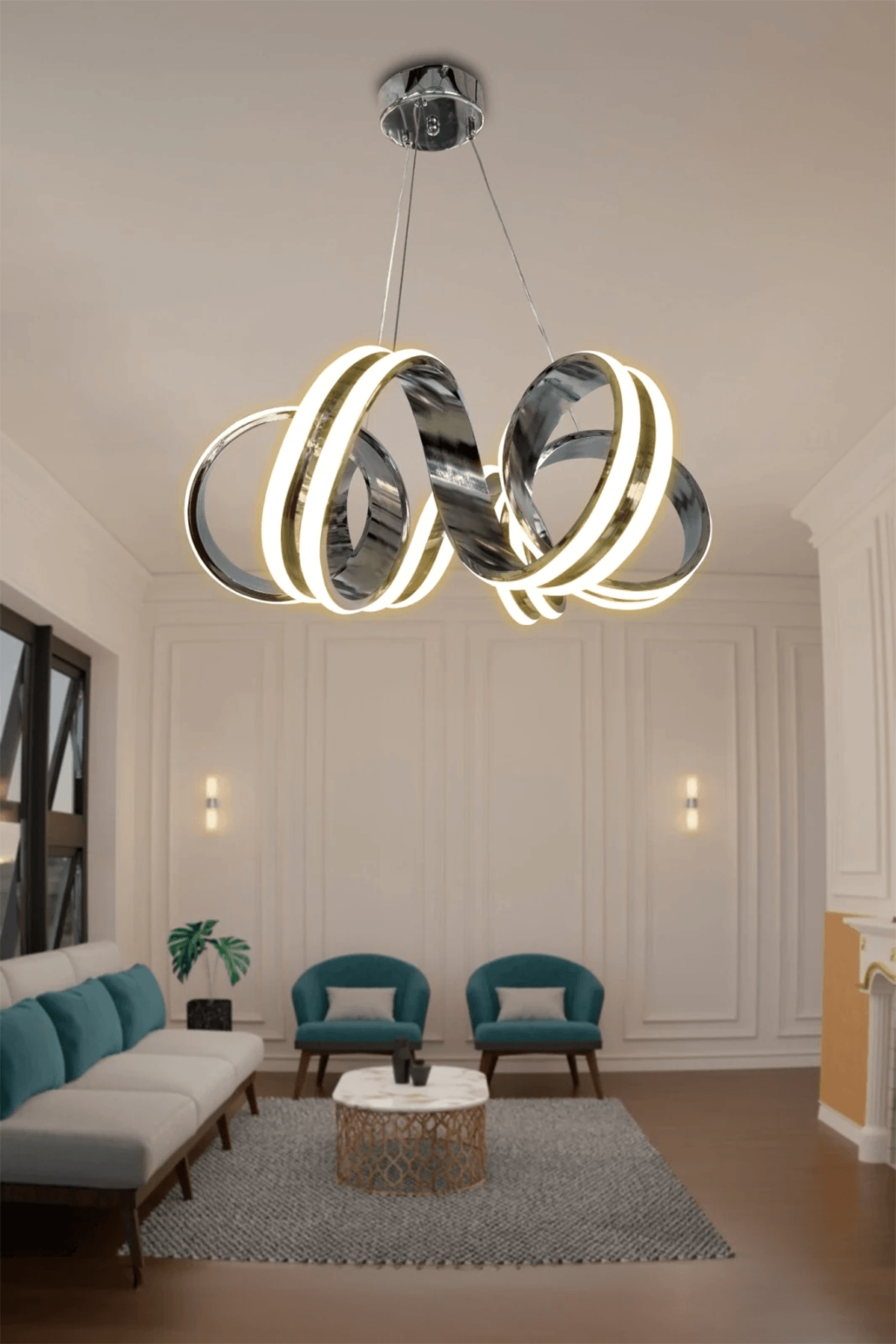 Çift Yönlü Kıvrım Salon & Oturma Odası Avizesi - 3 Renk Kumandalı - krom