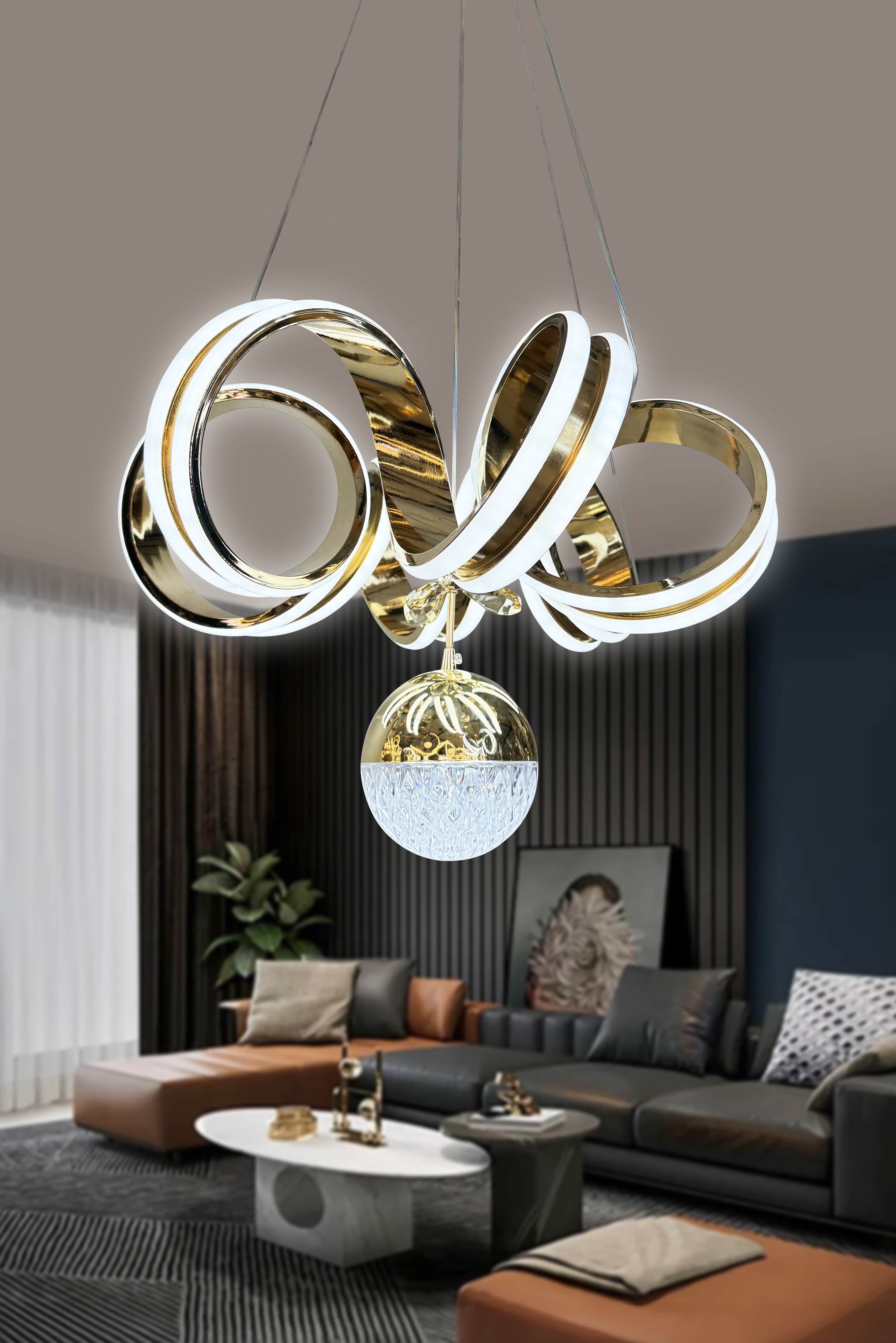 Kıvrım Çift Yönlü Tek Top Modern Sarkıt Salon - Oturma Odası Led Avize