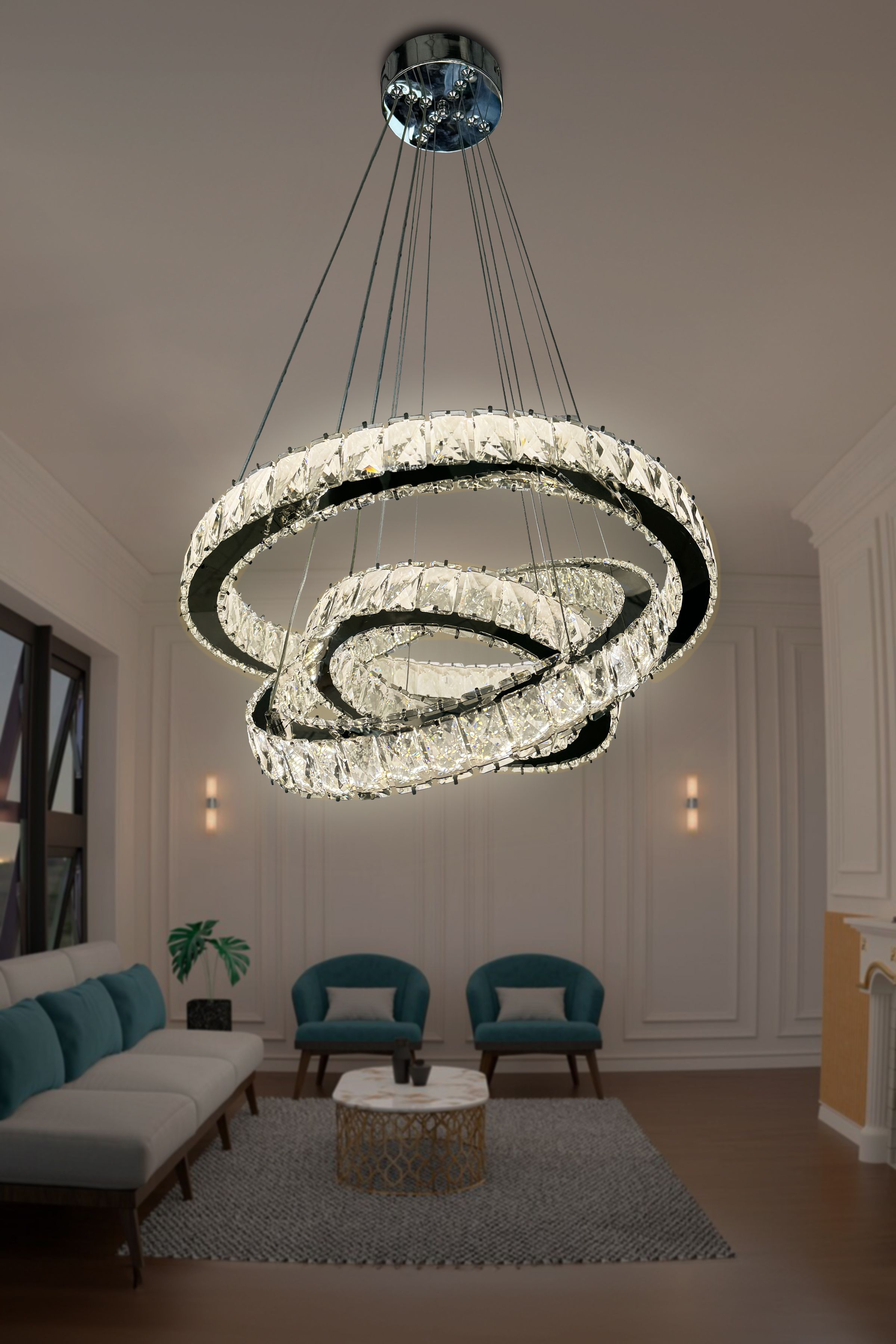 Bestof 3 Katlı Daire Taşlı Ledli Modern Avize