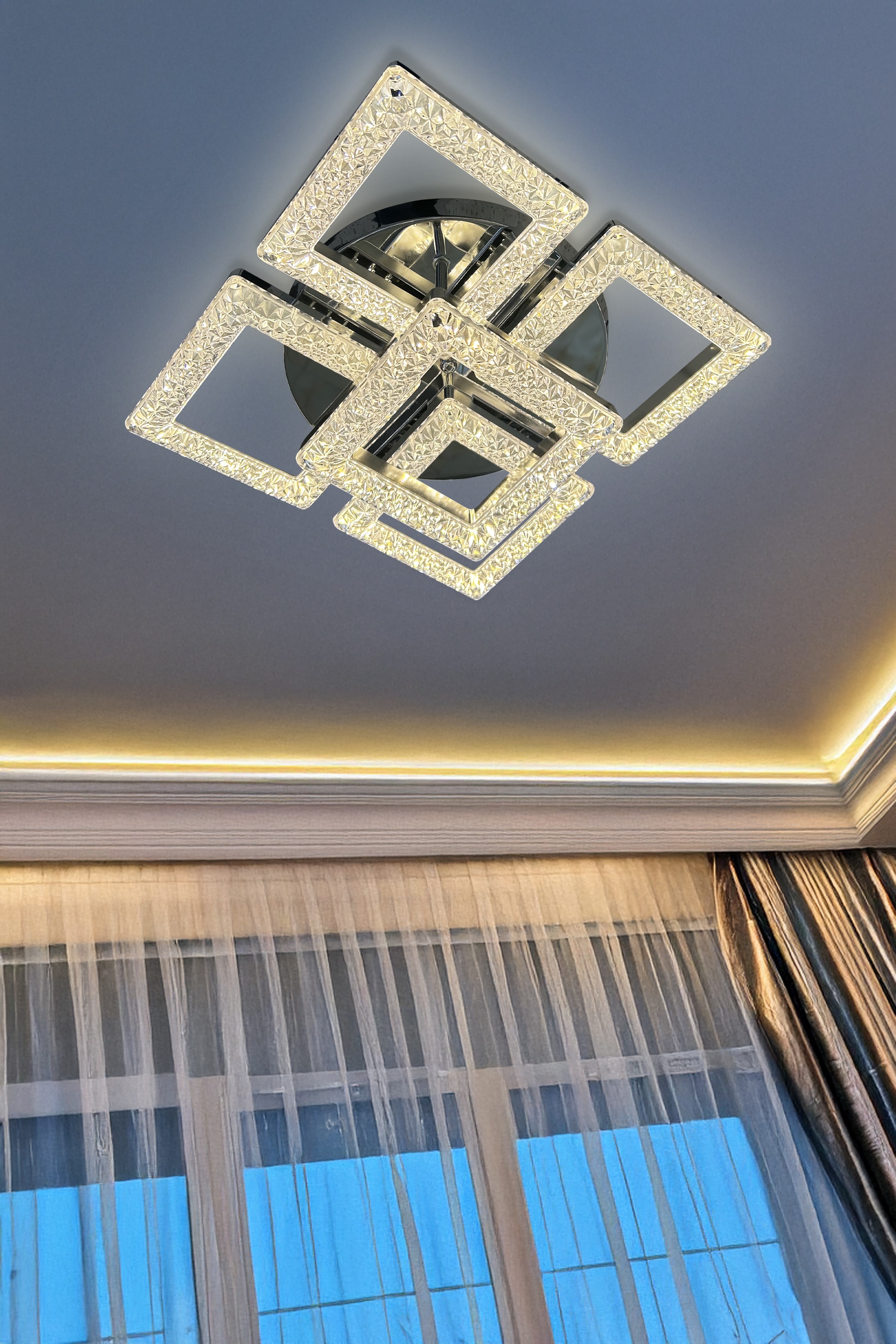 Kare Akrilik 5'Li Plafonyer 3 Renk Tavana Sıfır Led Avize