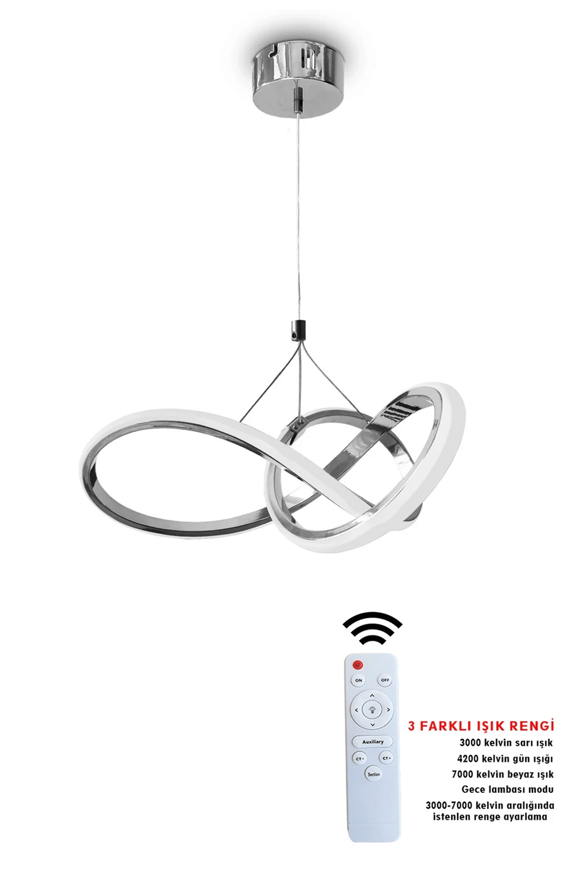 Kardelen Modern Sarkıt Led Avize - Ev & Ofis Avizesi - Beyaz Işık - krom