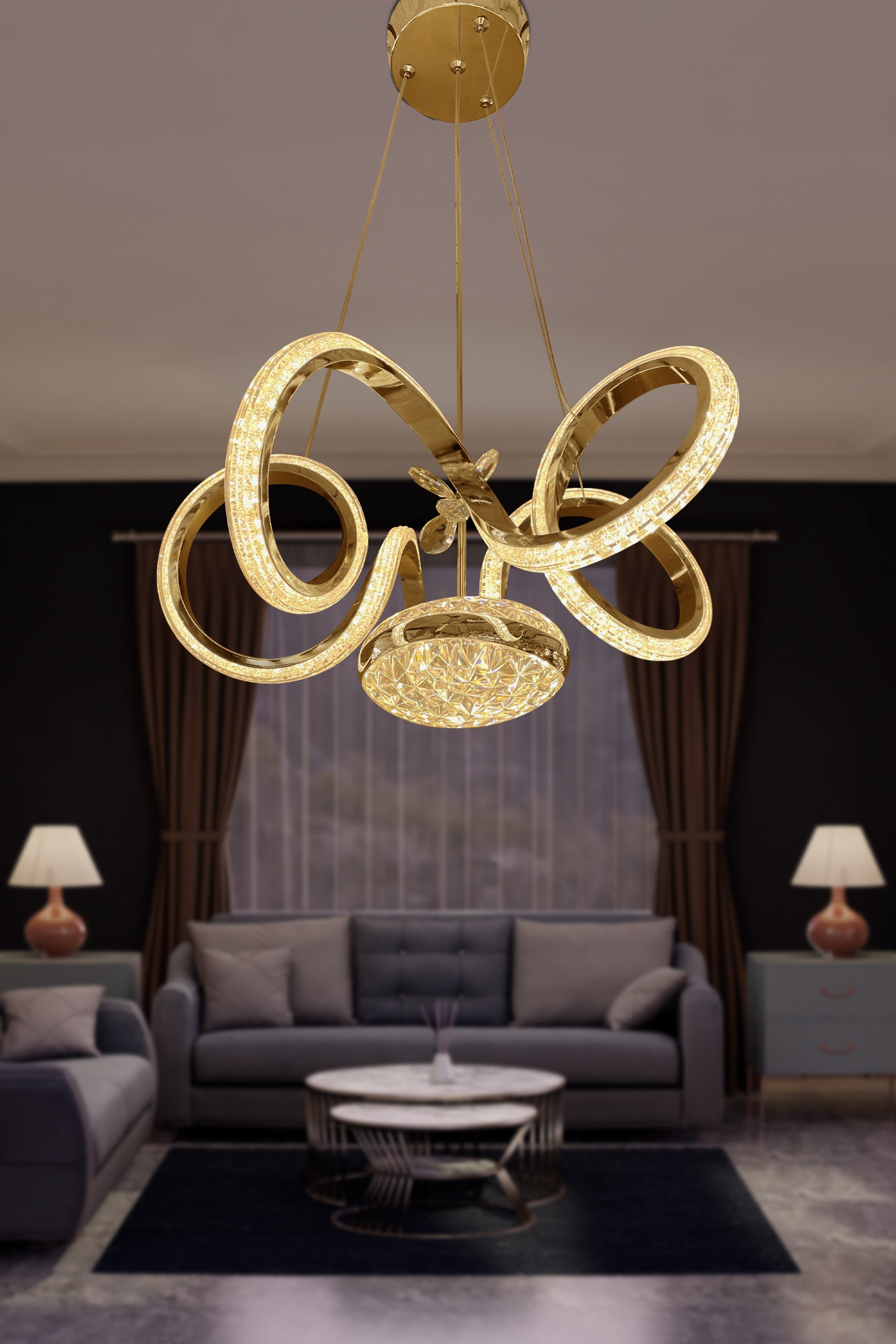 Kıvrım Eliza Tek Toplu Simli Slikonlu Modern Oturma Led Avizesi