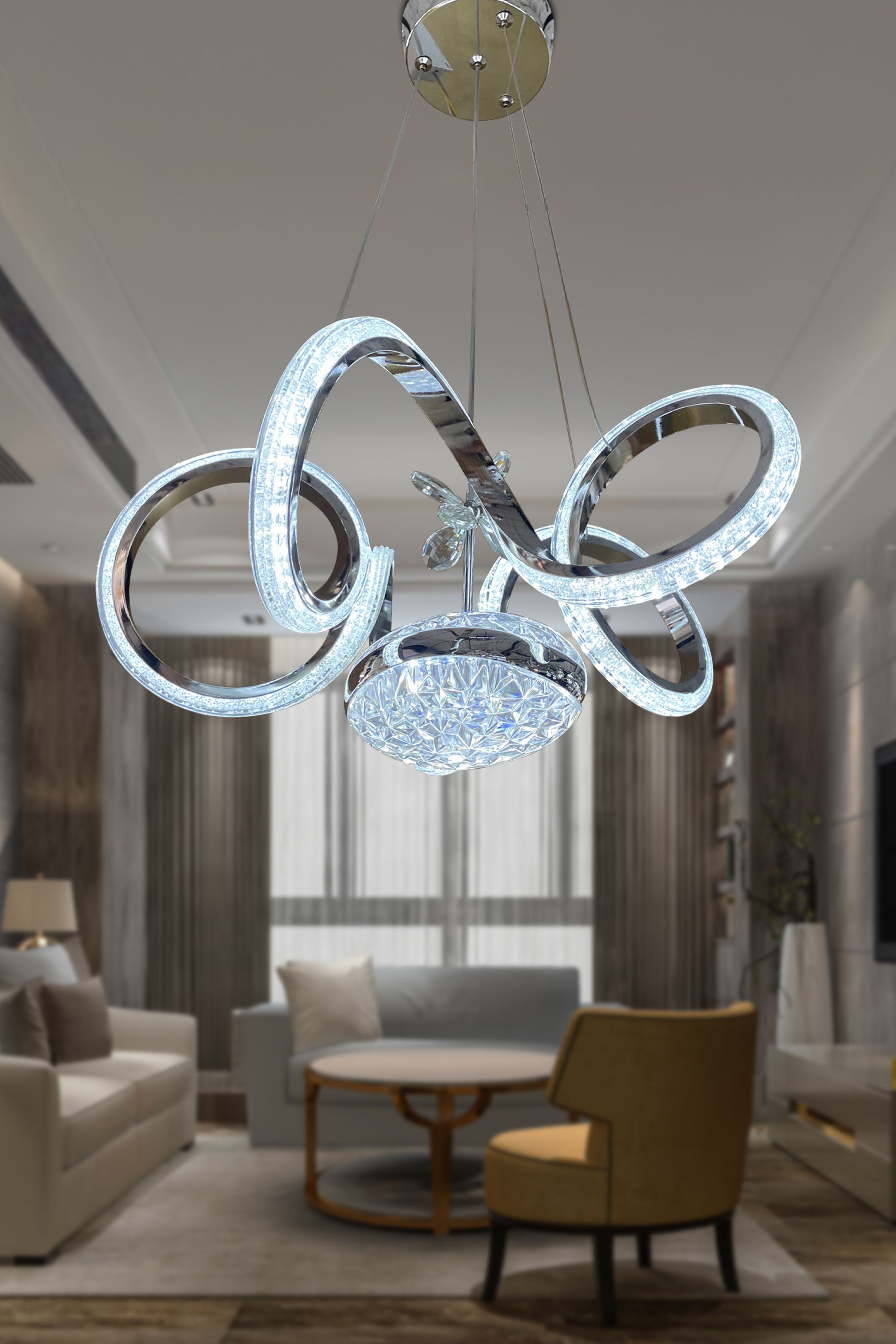 Kıvrım Eliza Tek Toplu Simli Slikonlu Modern Oturma Led Avizesi