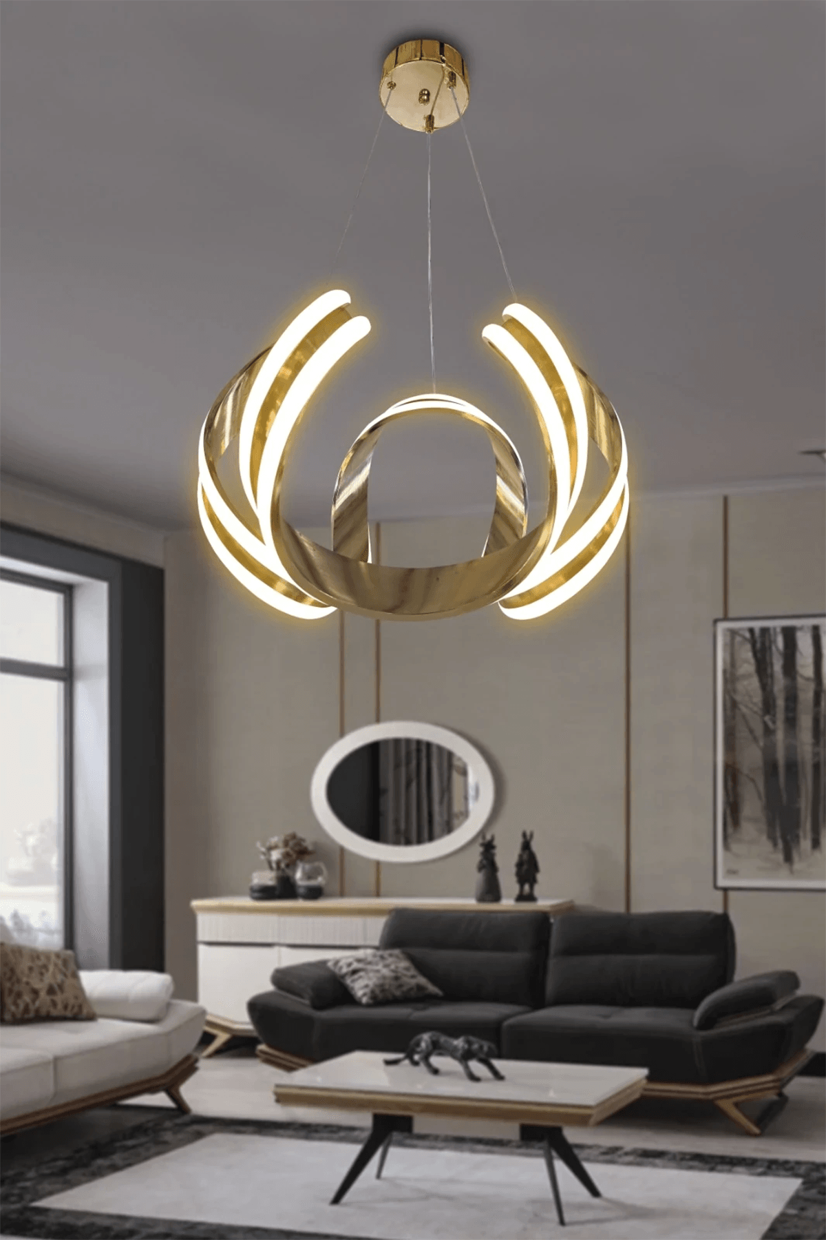 Dron Çift Yönlü Sırt Led Avize - 3 Renk Kumandalı - gold