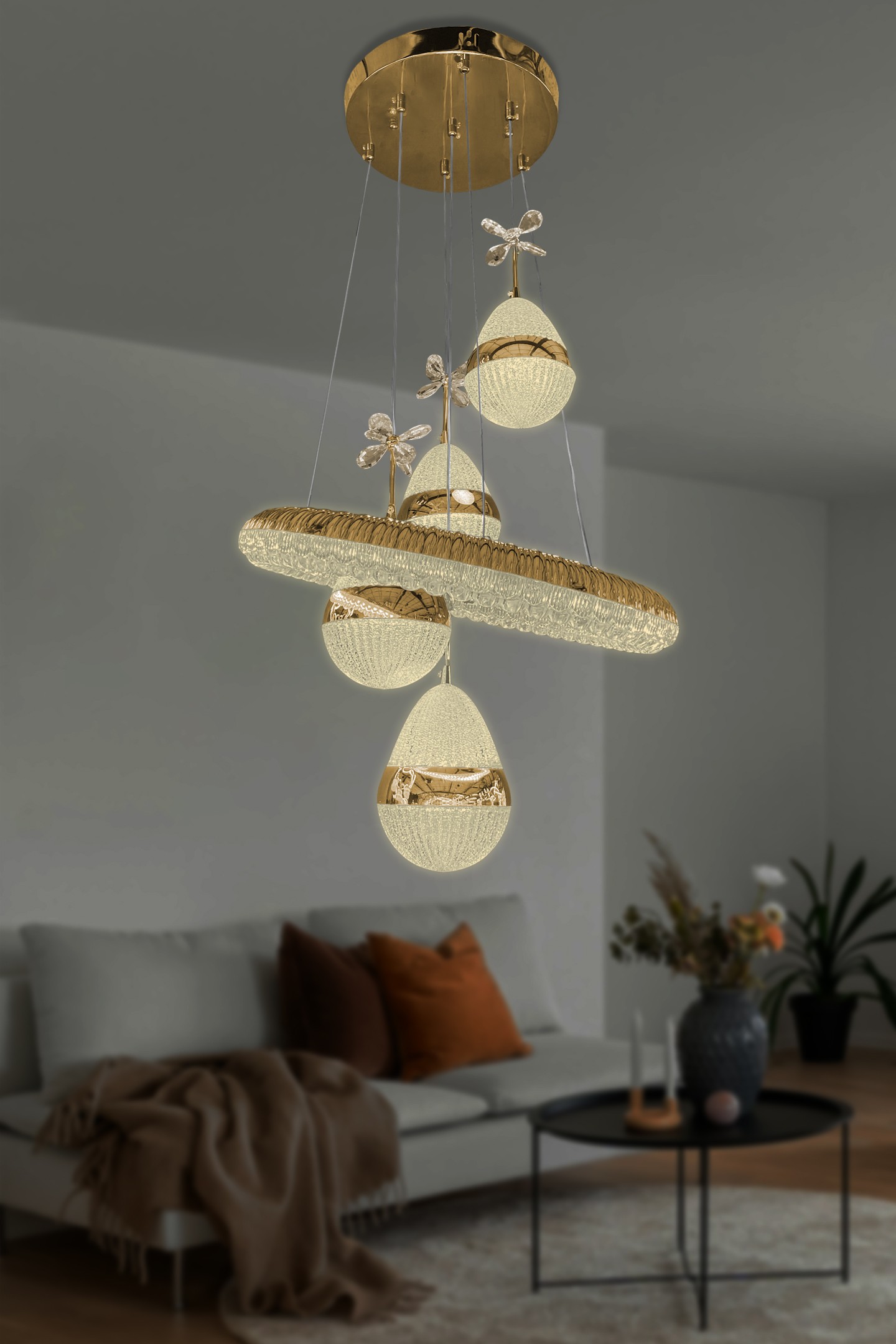 Damla 4 toplu Modern Sarkıt Led Avize