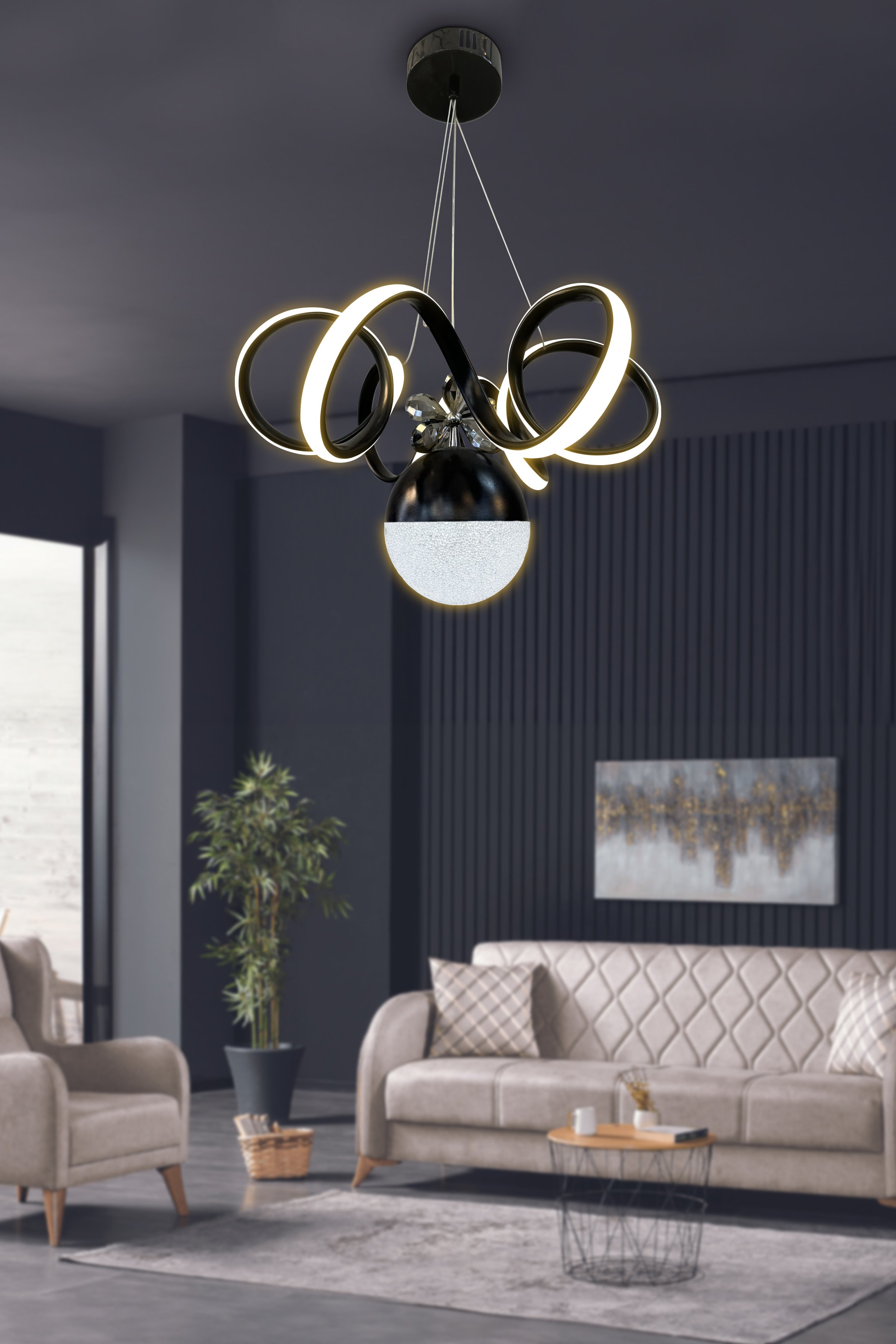 Kıvrım Tekli Şeker Toplu Modern Oturması Led Avizesi
