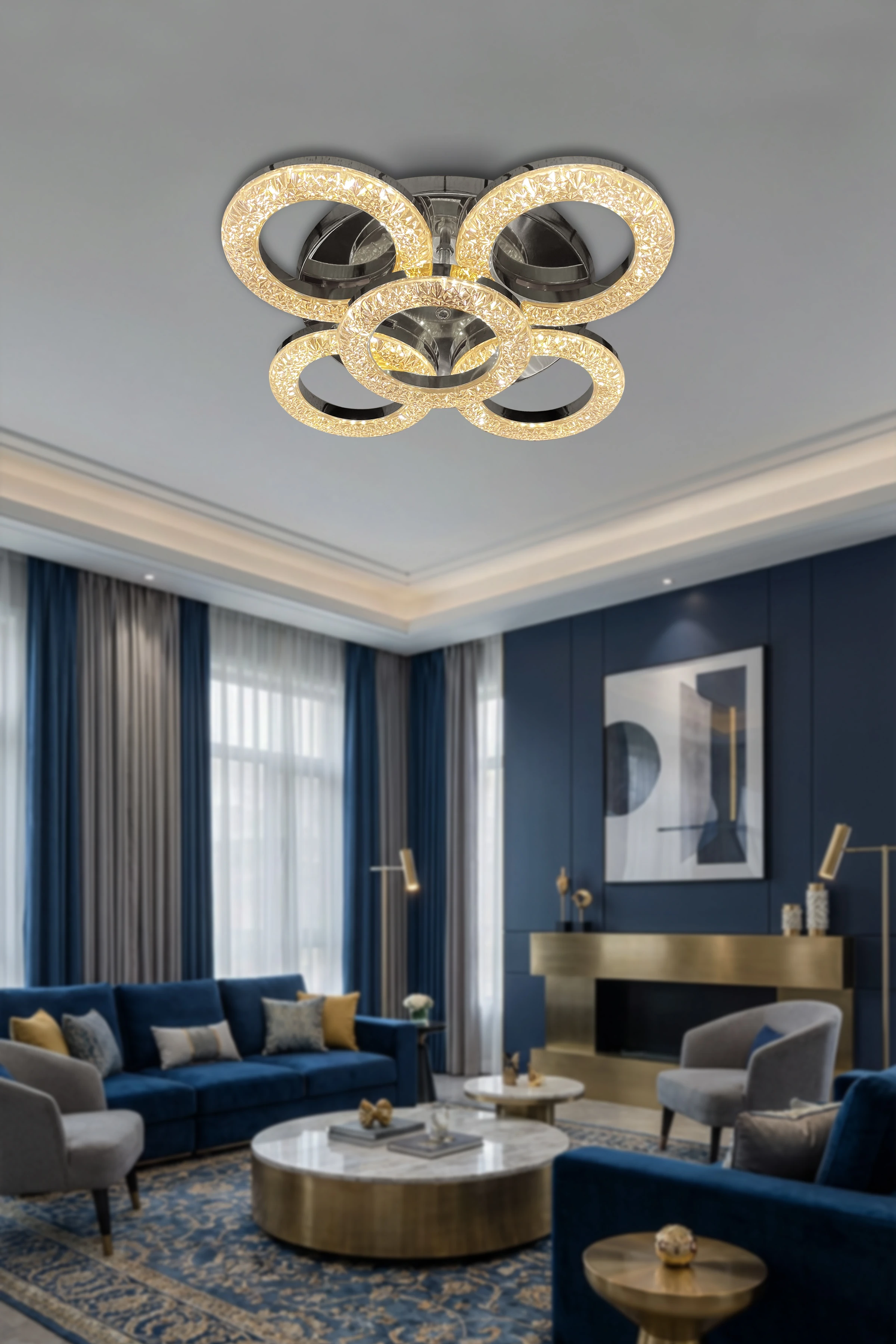 Daire Akrilik 5'Li Plafonyer 3 Renk Tavana Sıfır Led Avize - Krom