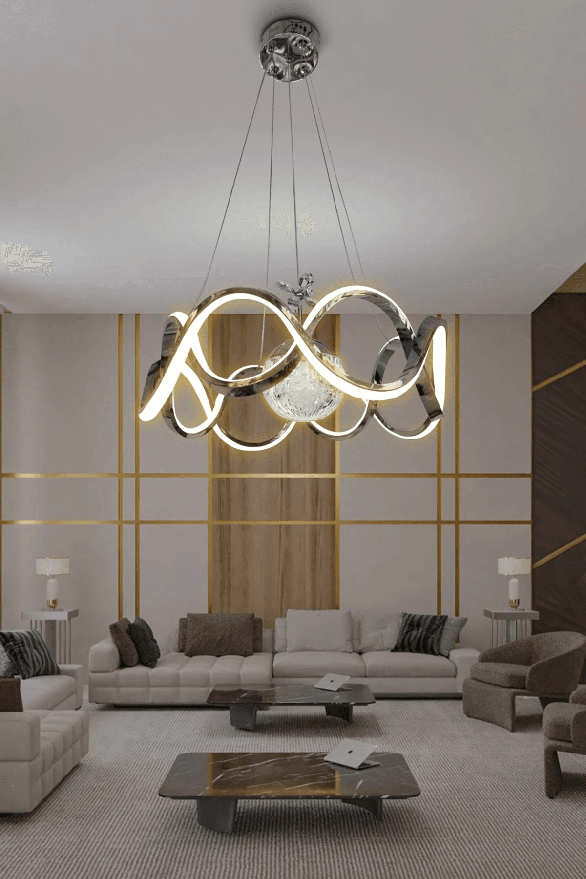 Drift Modeli Modern Sarkıt Led Avize - 3 Renk Kumandalı - krom