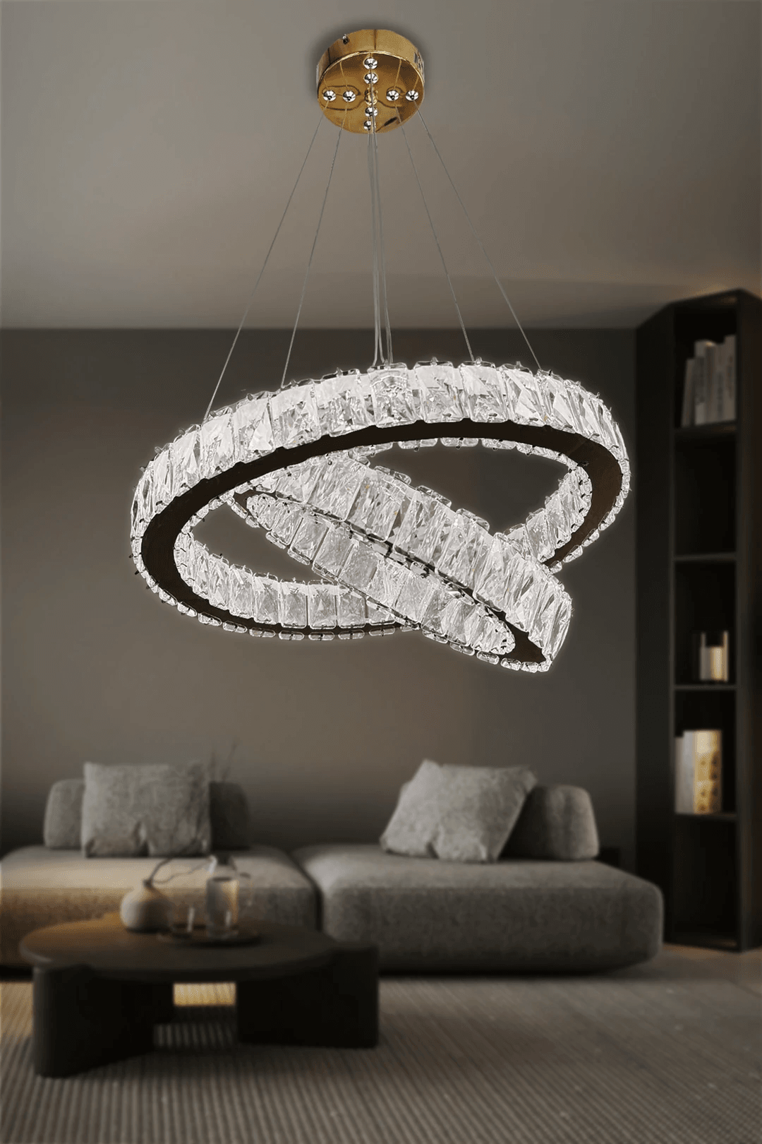 2 Daire Taşlı Modern Salon Sarkıt İthal Led Avize