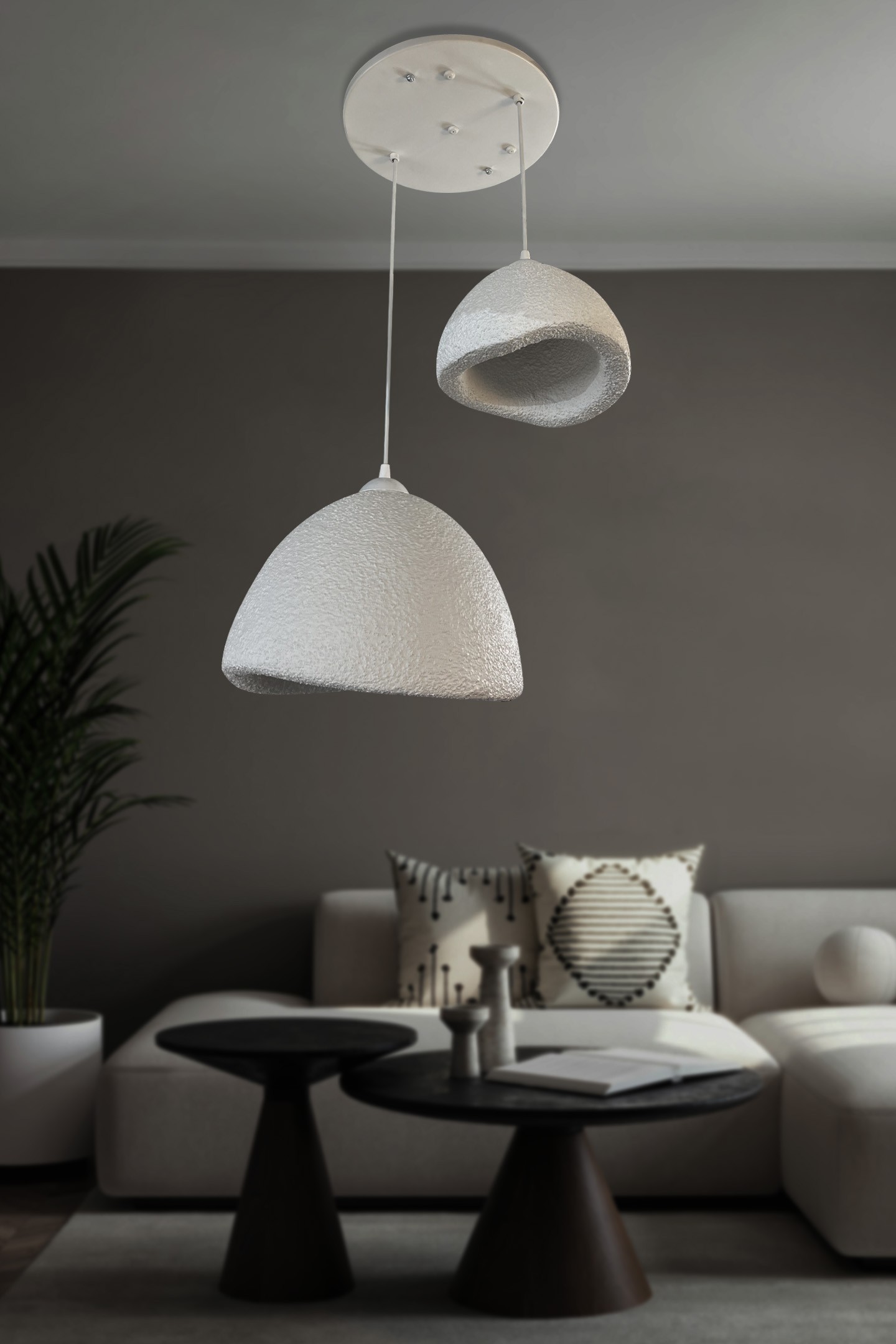 2 'li Modern Bohem Tasarım Siyah Beyaz Beton Avize