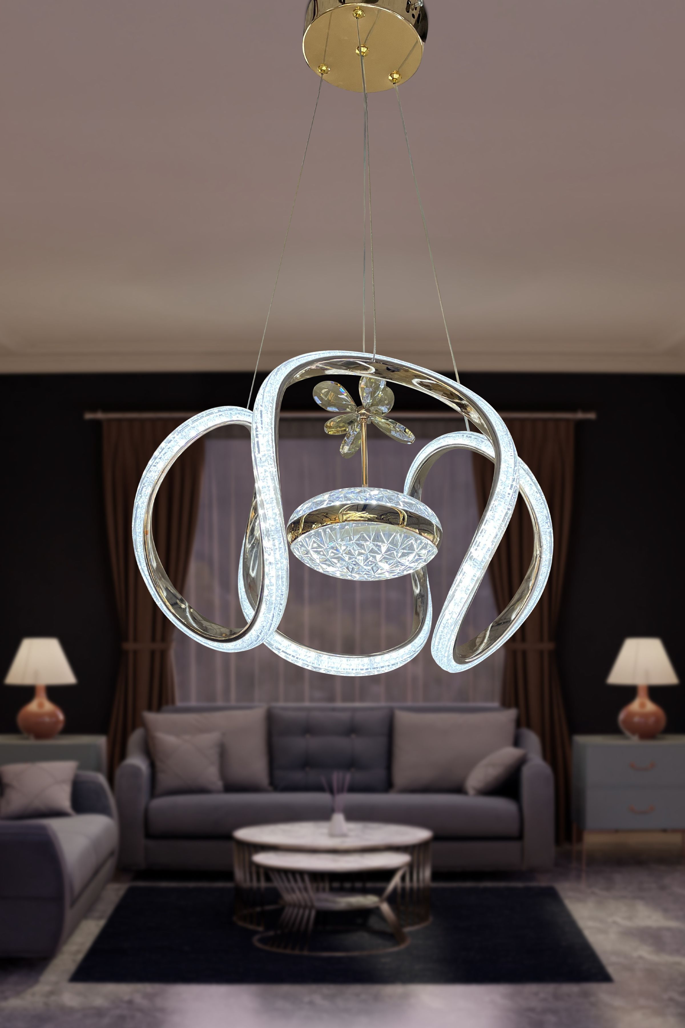 Dünya Eliza Simli Slikonlu Tek Toplu Modern Oturma Led Avizesi