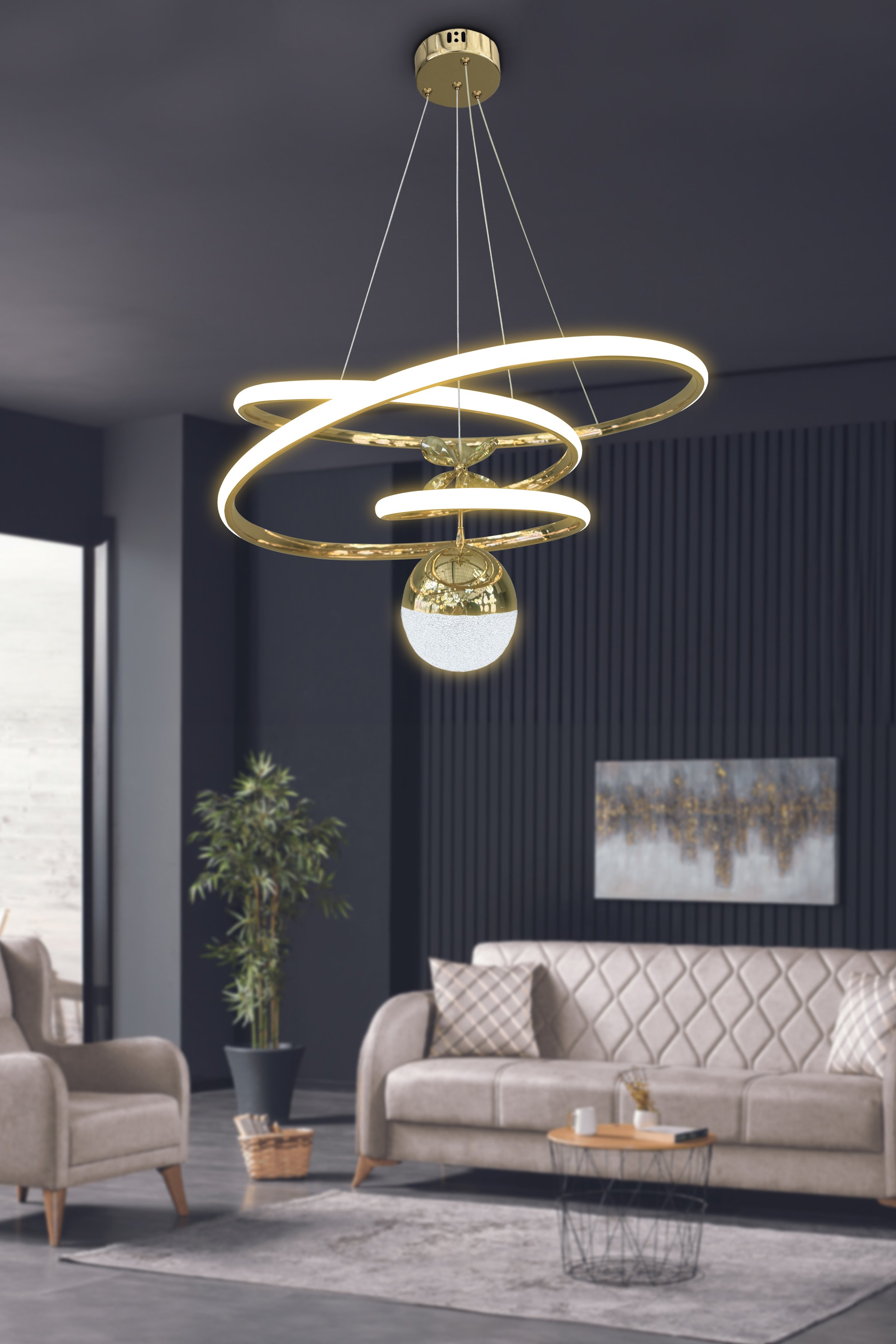 Eylül Tek Toplu 3 mt LED Salon & Oturma Odası Avizesi