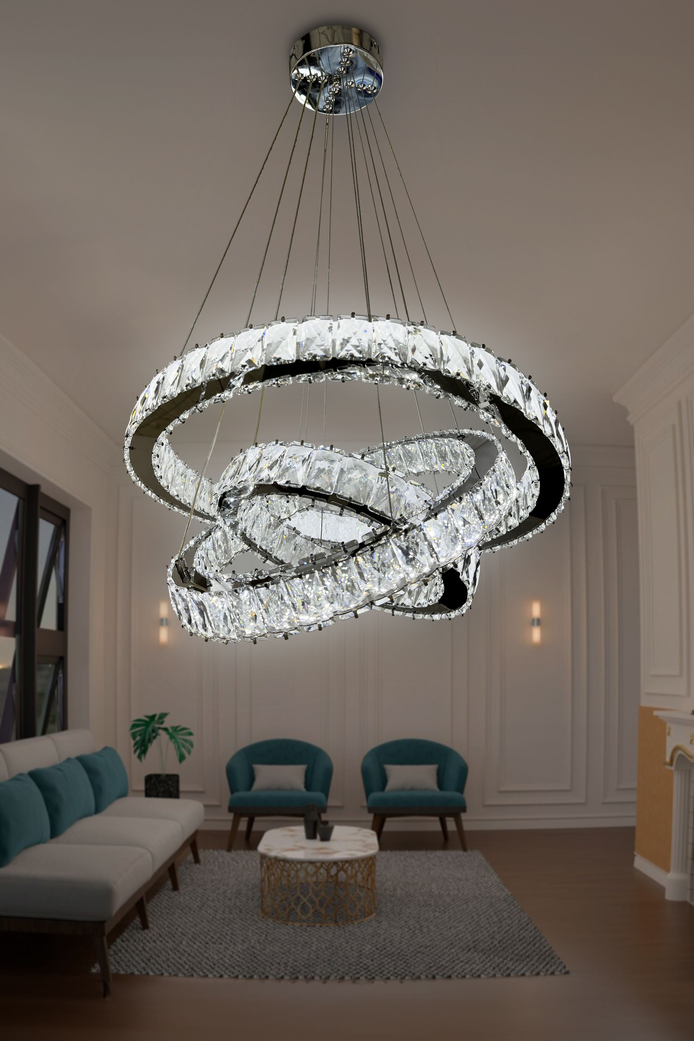 Bestof 3 Katlı Daire Taşlı Ledli Modern Avize