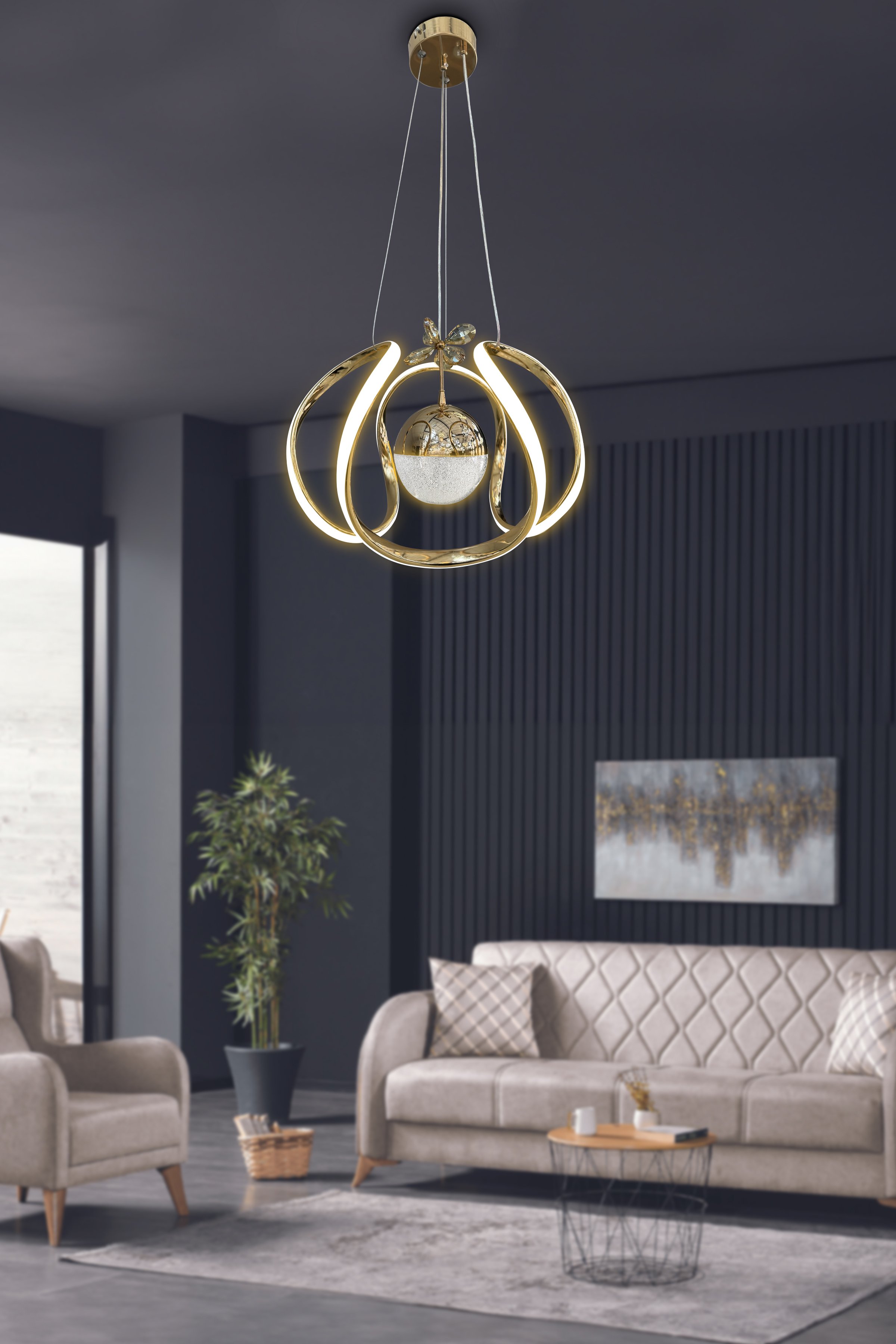 Arya Tek Toplu Led Avize 2 mt - Salon & Oturma Odası Avizesi
