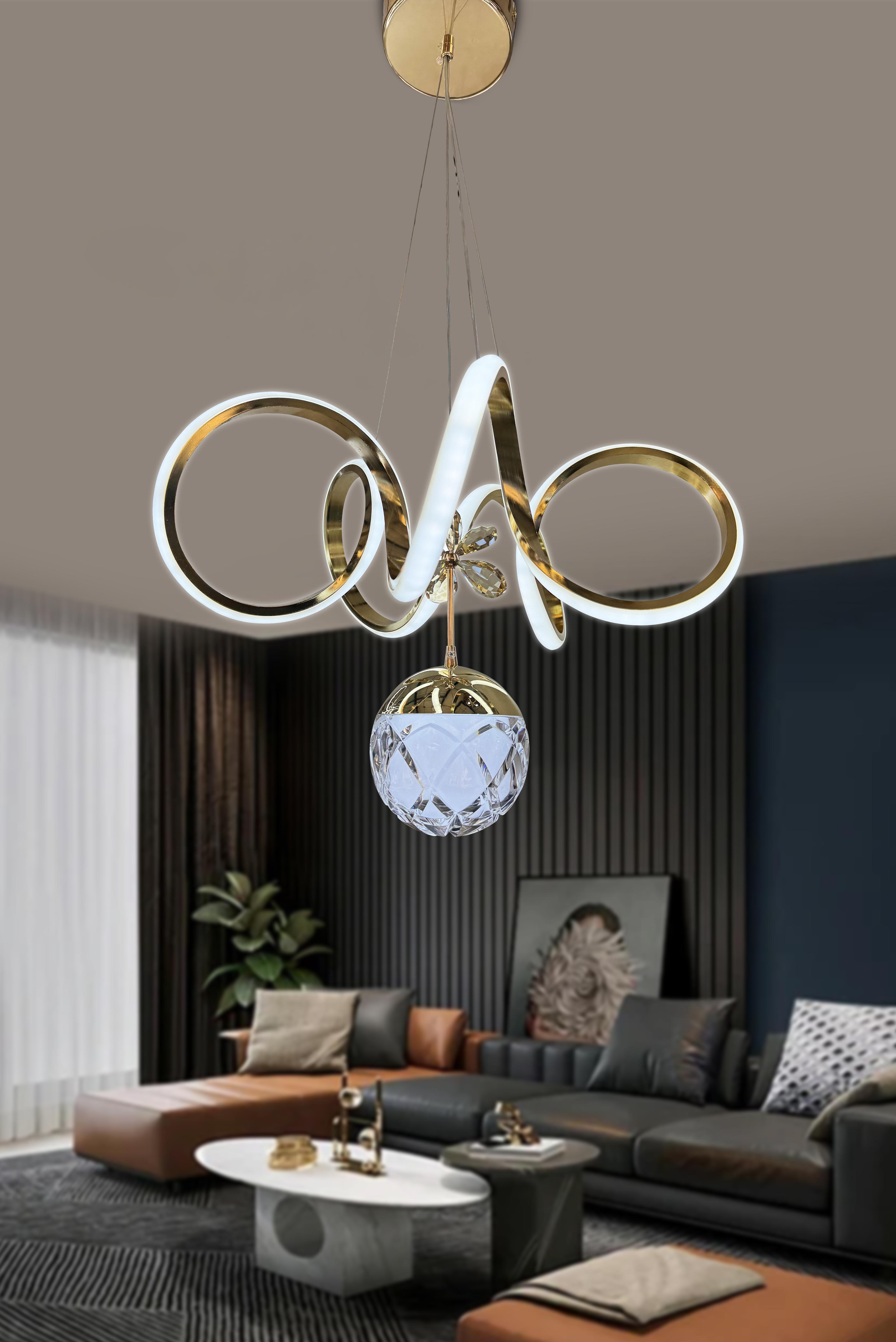 Kıvrım Tekli Cam Toplu Modern Oturma Led Avizesi