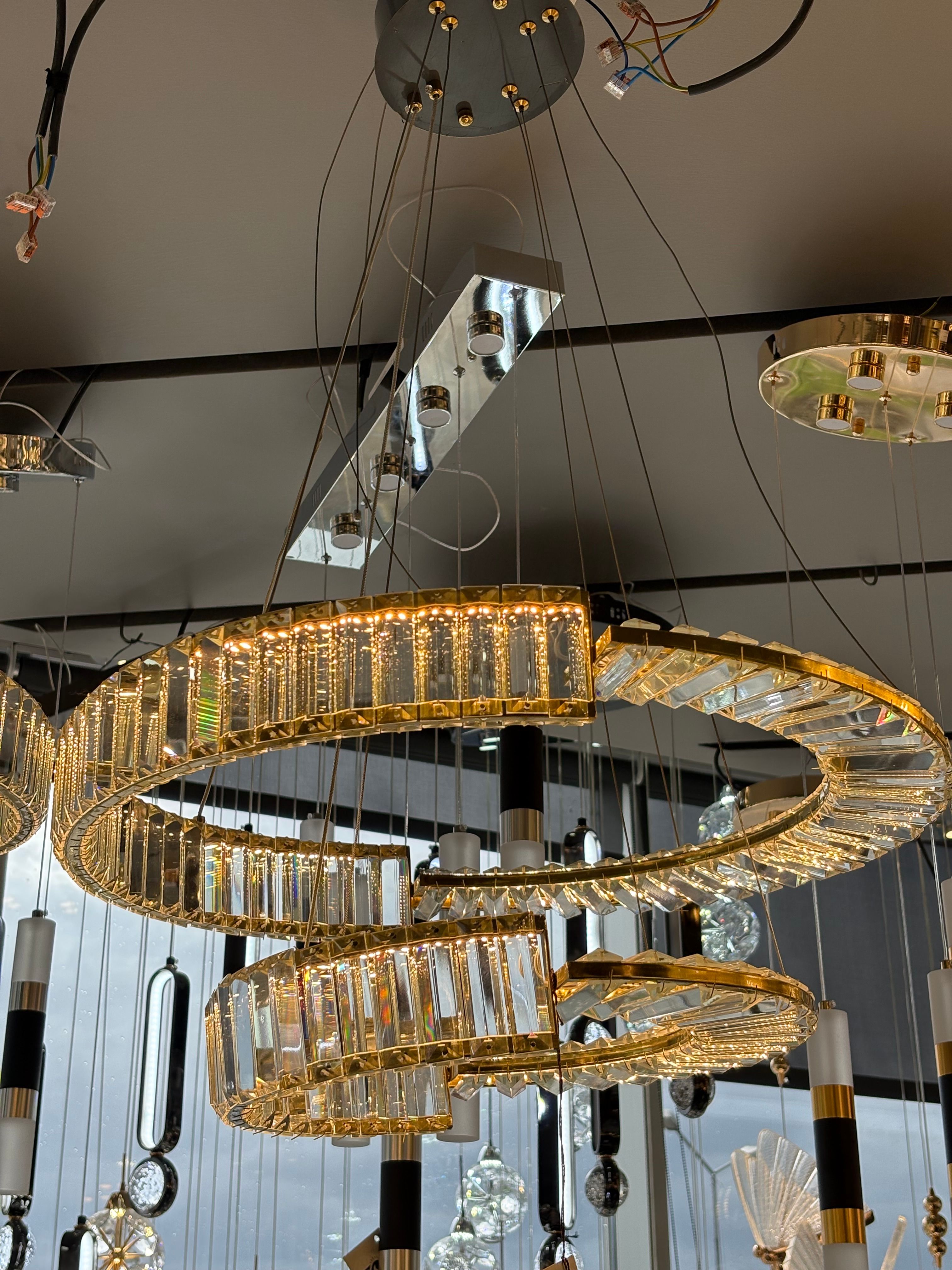 Celestial Shine Luxury Sarkıt İkili Modern Taşlı Led Avize