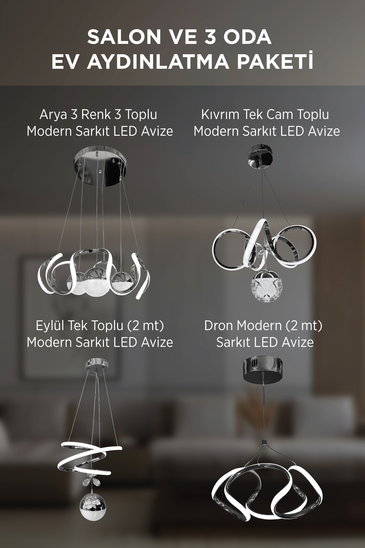 Salon ve 3 Oda Ev Aydınlatma Paketi