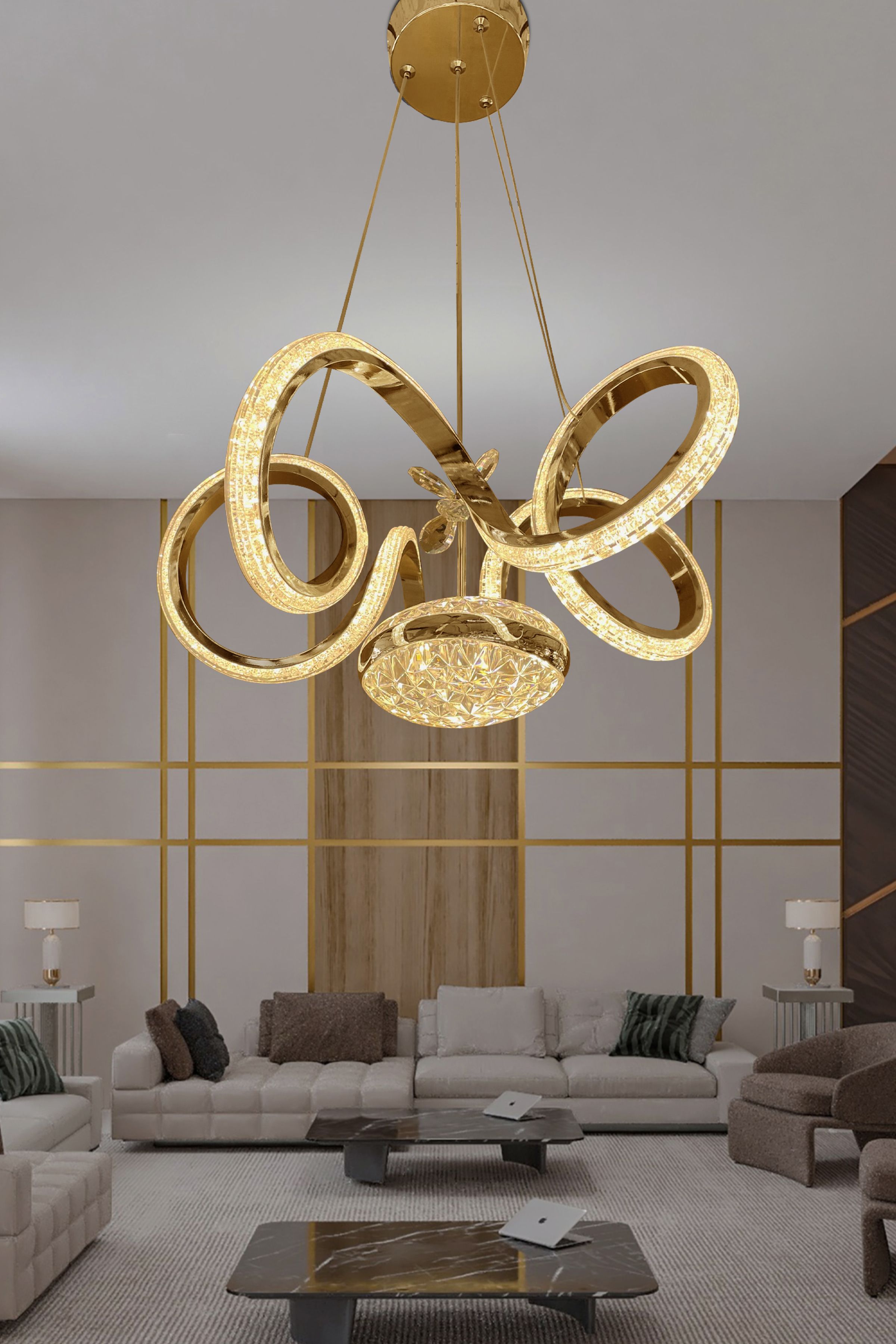 Kıvrım Eliza Tek Toplu Simli Slikonlu Modern Oturma Led Avizesi
