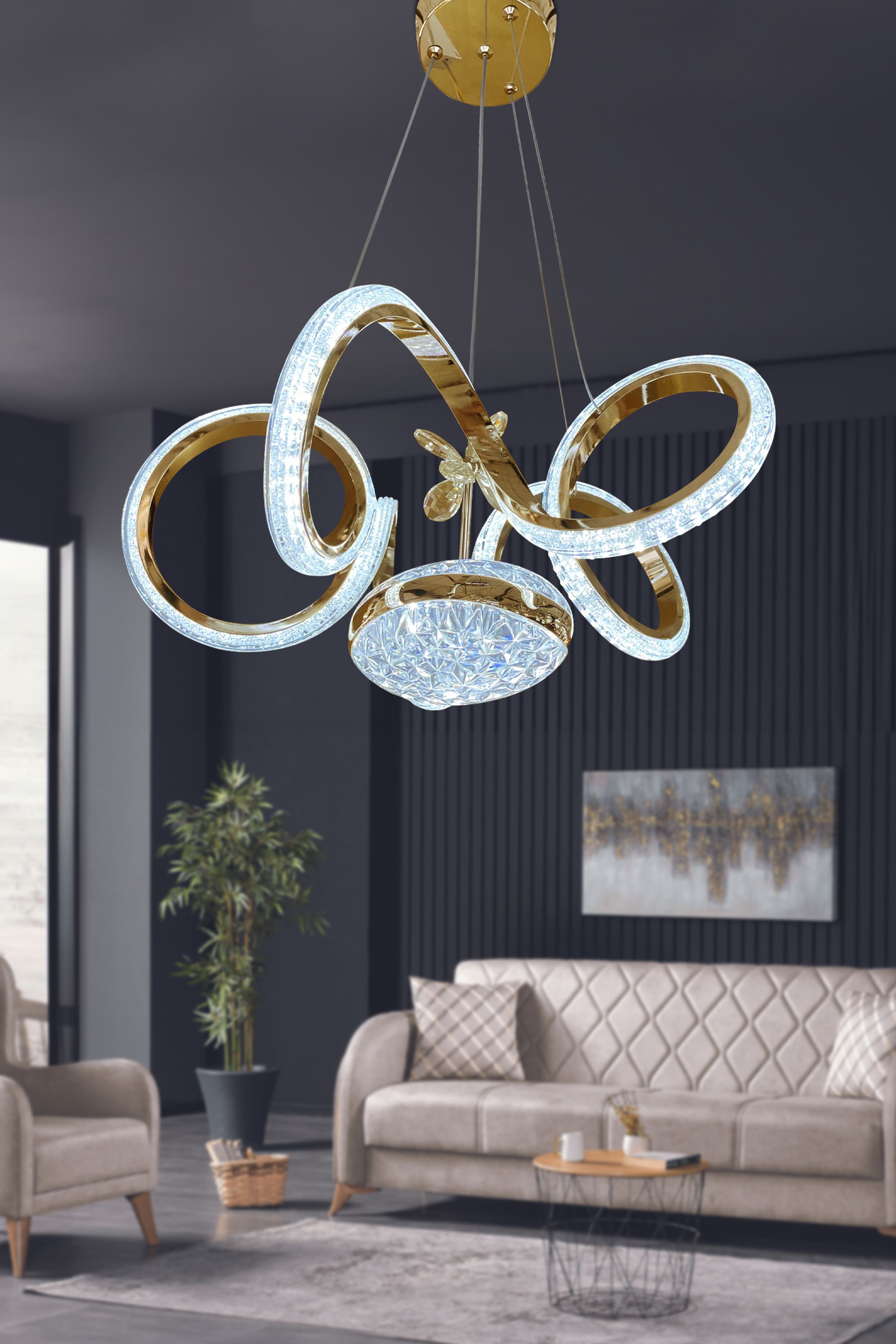 Kıvrım Eliza Tek Toplu Simli Slikonlu Modern Oturma Led Avizesi