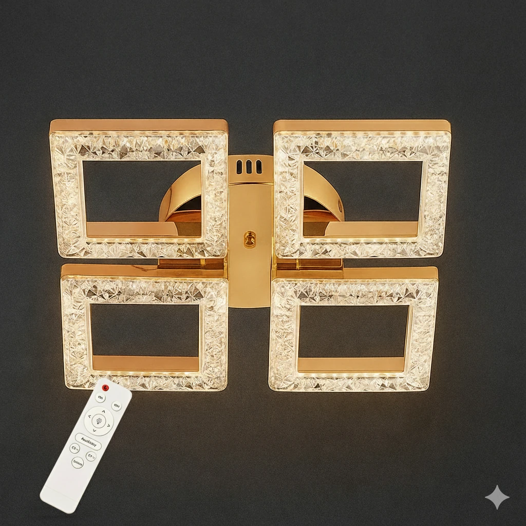 Kare Akrilik 4'Lü Plafonyer 3 Renk Tavana Sıfır Led Avize