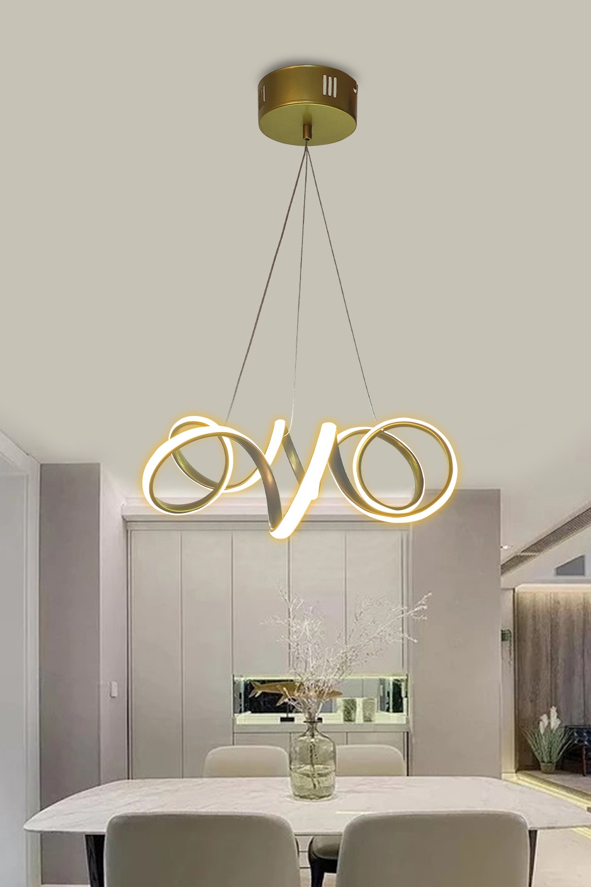 Modern Sarkıt Kıvrım Beyaz Işık Led Salon & Oturma Odası Avizesi