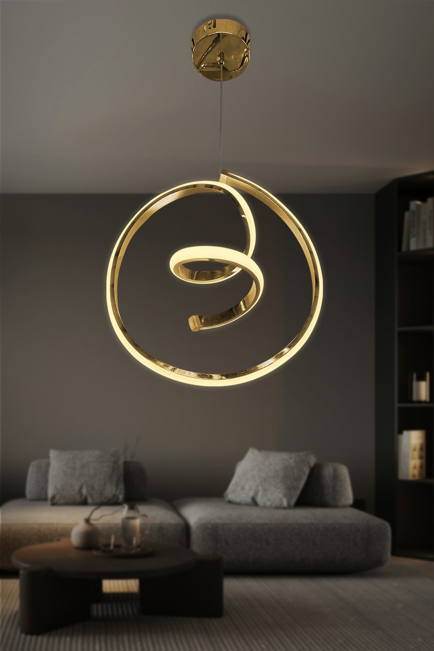 Helezon Modern Tekli Sarkıt Led Avize Antre - 3 Renk Kumandalı