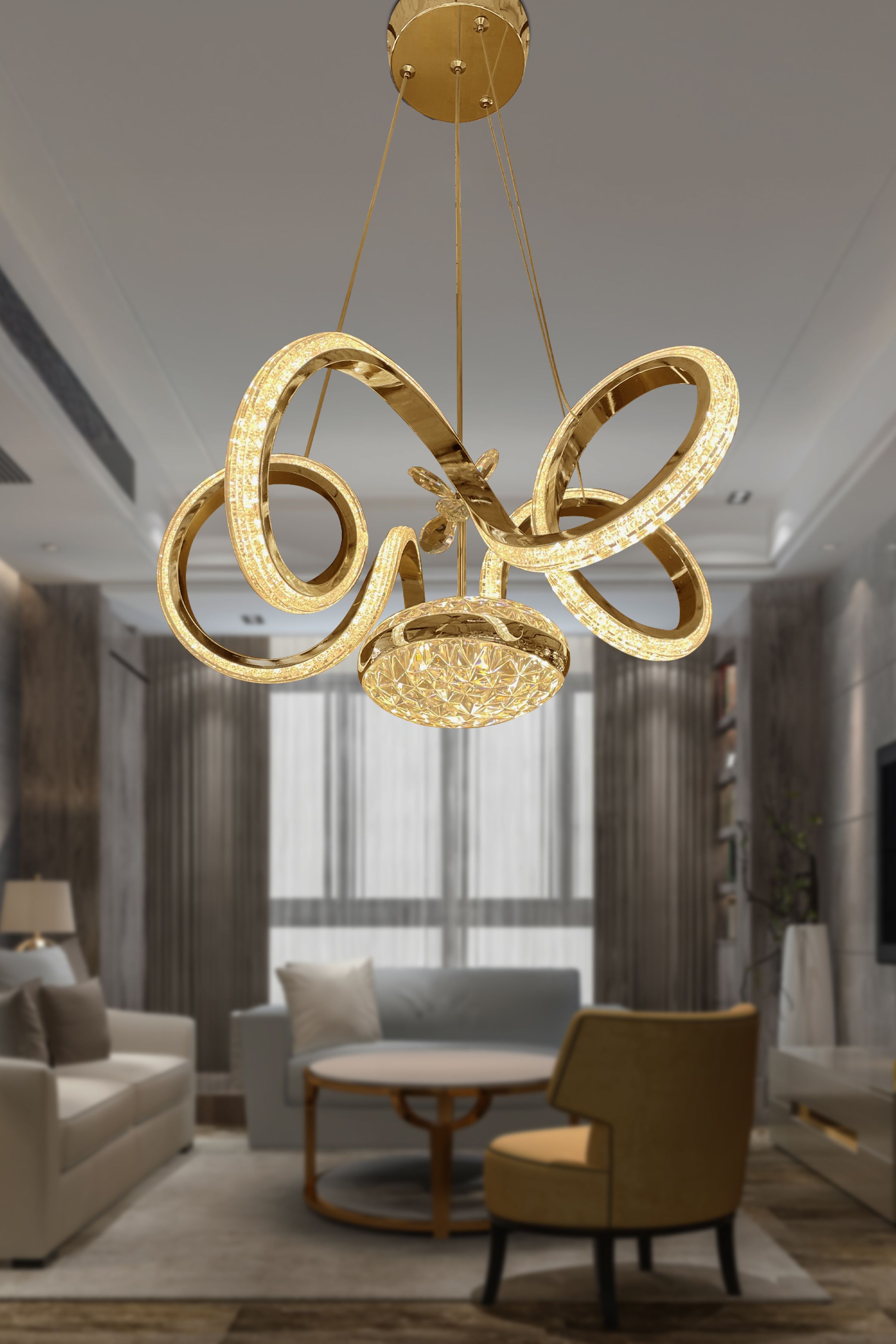Kıvrım Eliza Tek Toplu Simli Slikonlu Modern Oturma Led Avizesi
