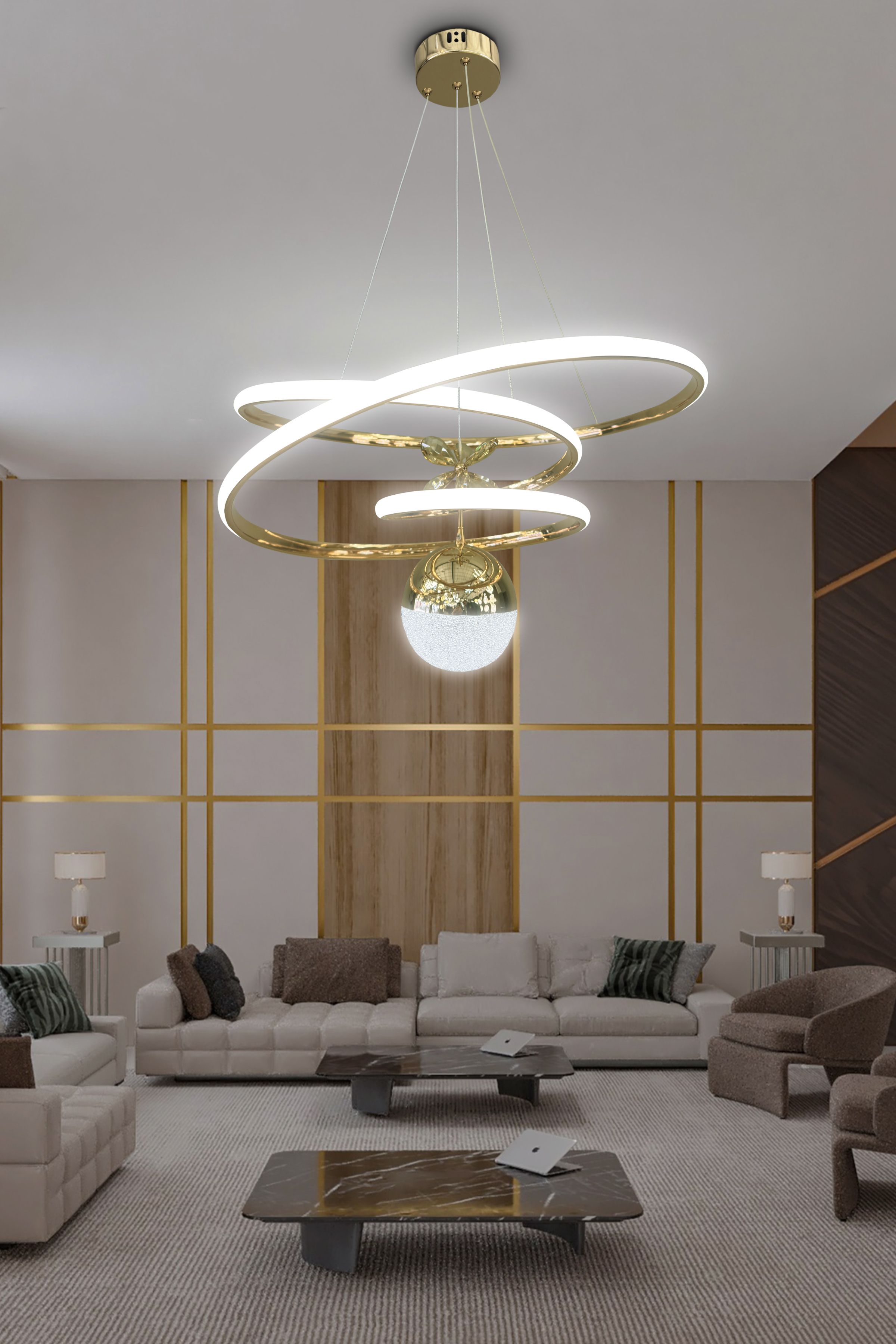 Eylül Tek Toplu 3 mt LED Salon & Oturma Odası Avizesi