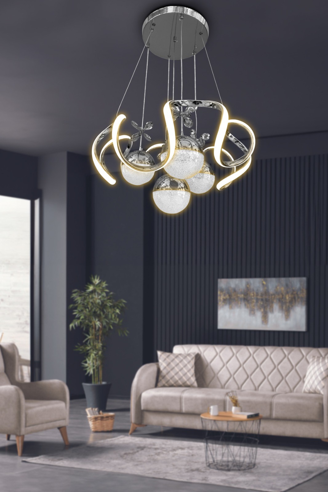 Modern Sarkıt Arya Xl  4 Toplu Led Avize Salon - Oturma Odası Ledli Avize