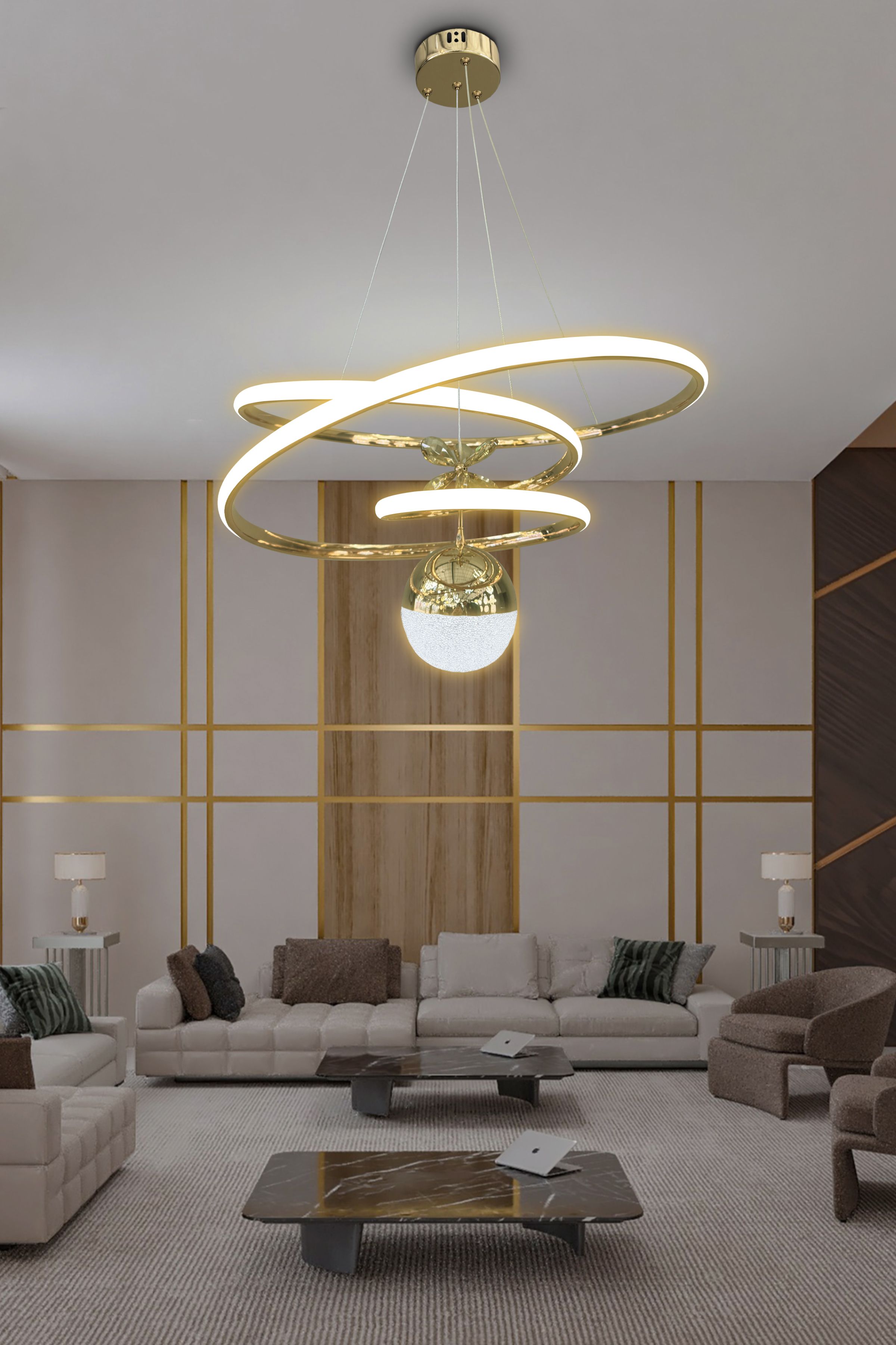 Eylül Tek Toplu 3 mt LED Salon & Oturma Odası Avizesi