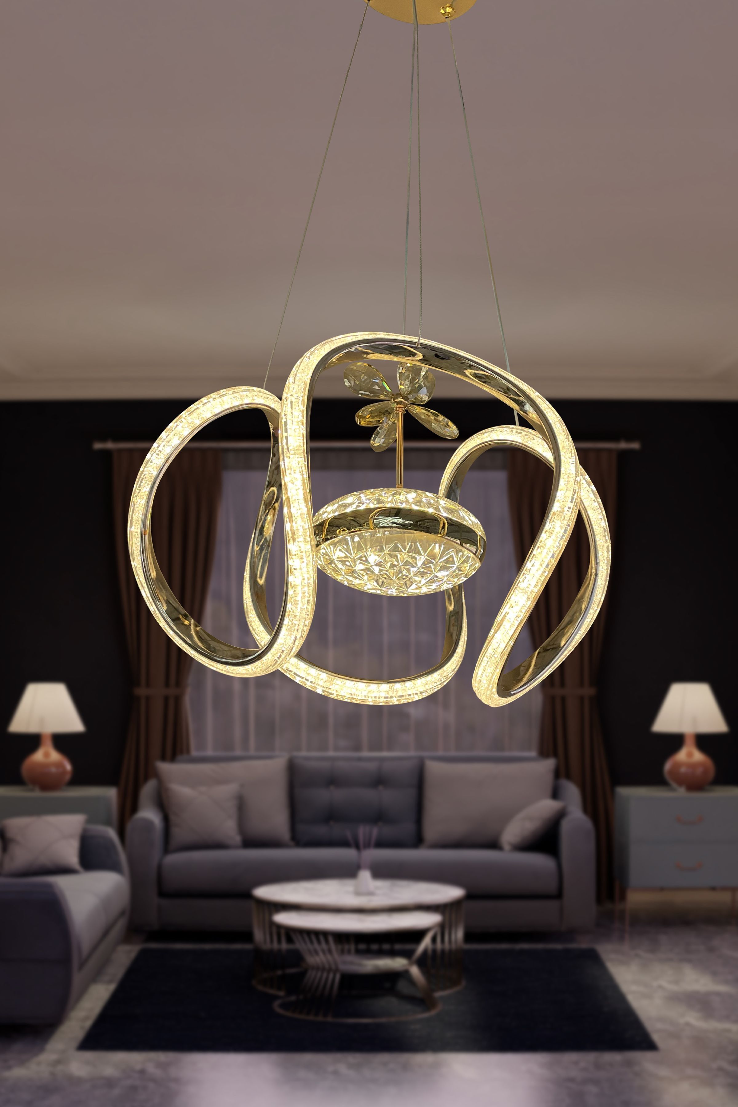 Dünya Eliza Simli Slikonlu Tek Toplu Modern Oturma Led Avizesi