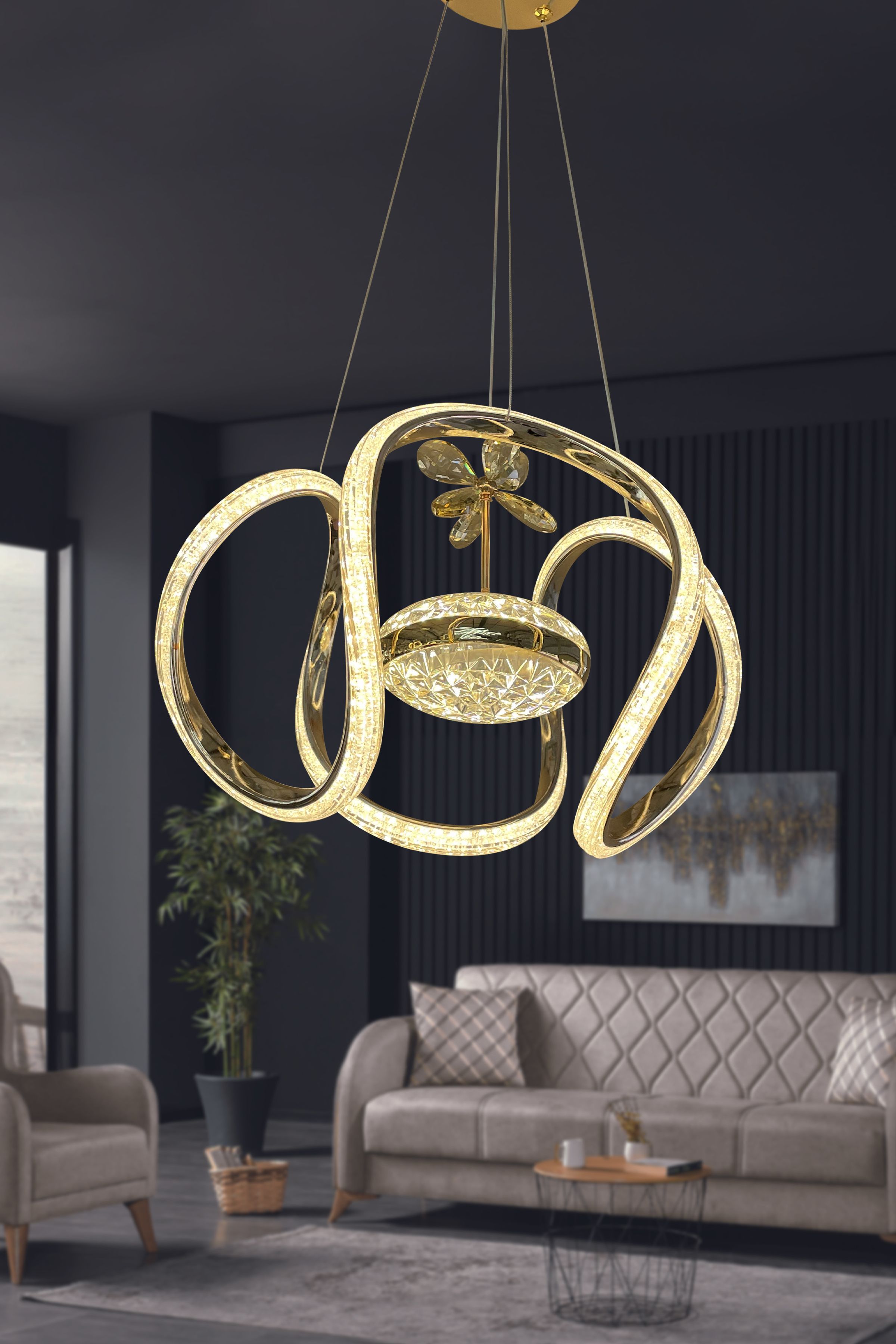 Dünya Eliza Simli Slikonlu Tek Toplu Modern Oturma Led Avizesi