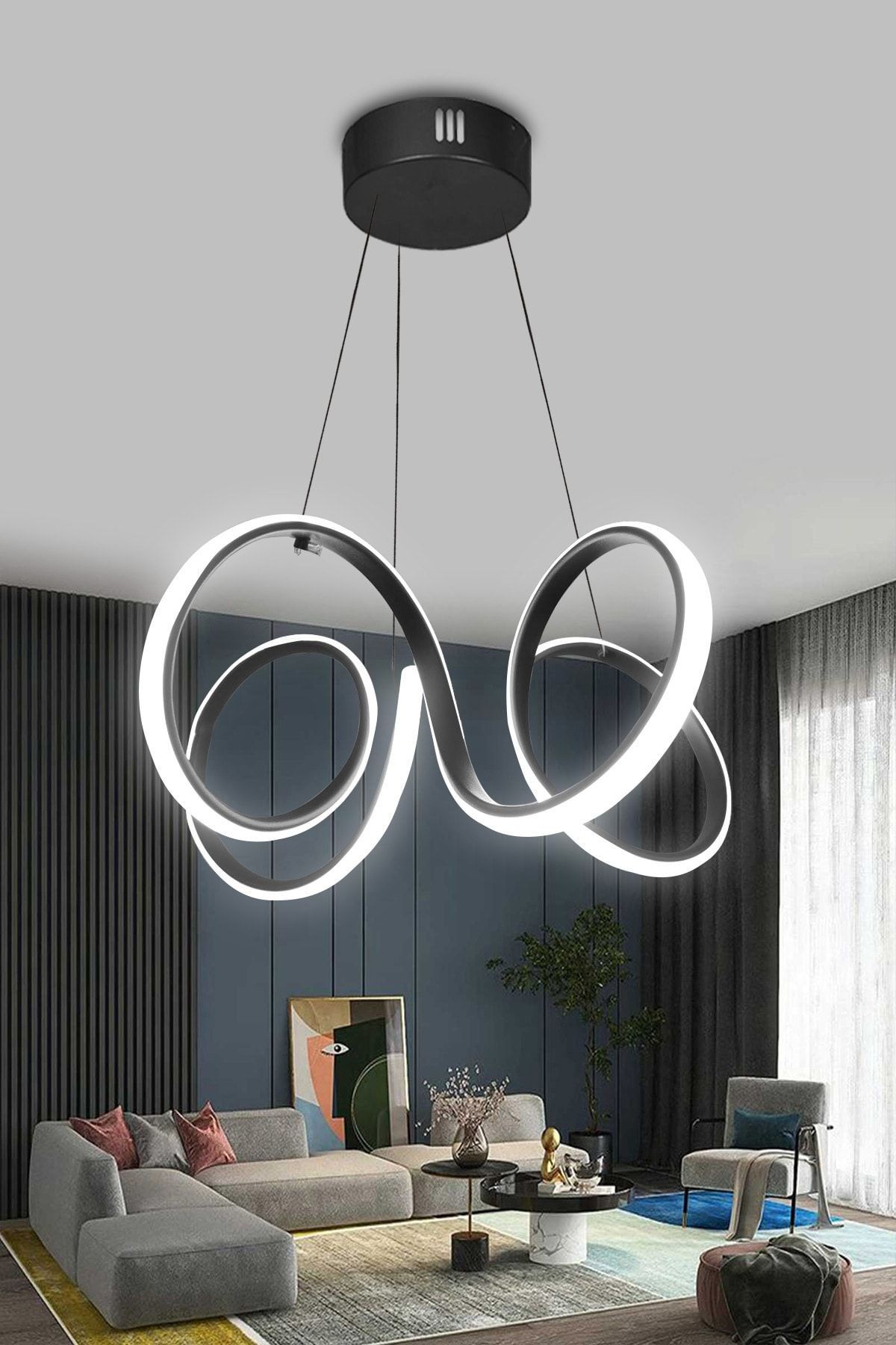 4 Kol Siyah Kasa Modern Sarkıt Led Avize - siyah