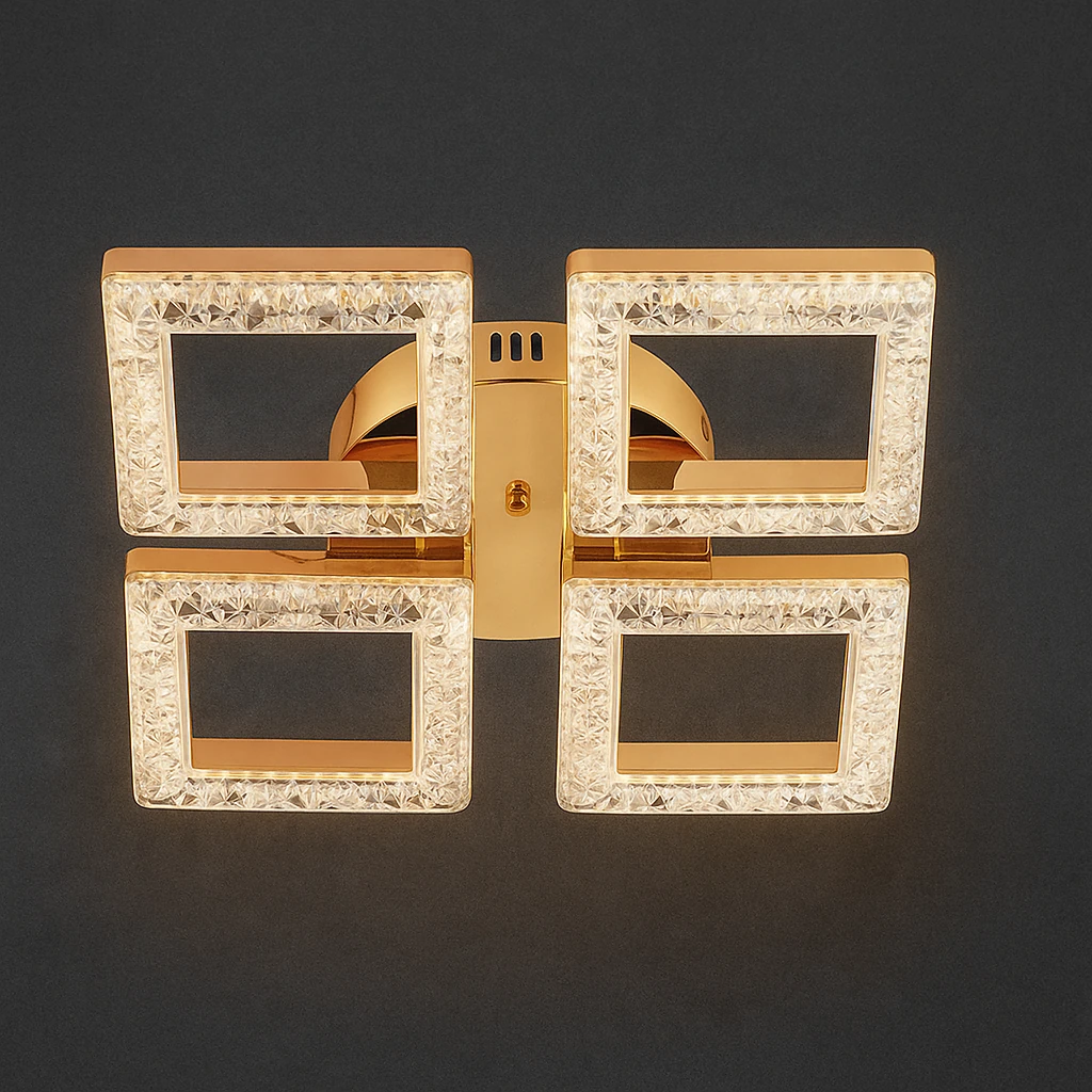 Kare Akrilik 4'Lü Plafonyer 3 Renk Tavana Sıfır Led Avize