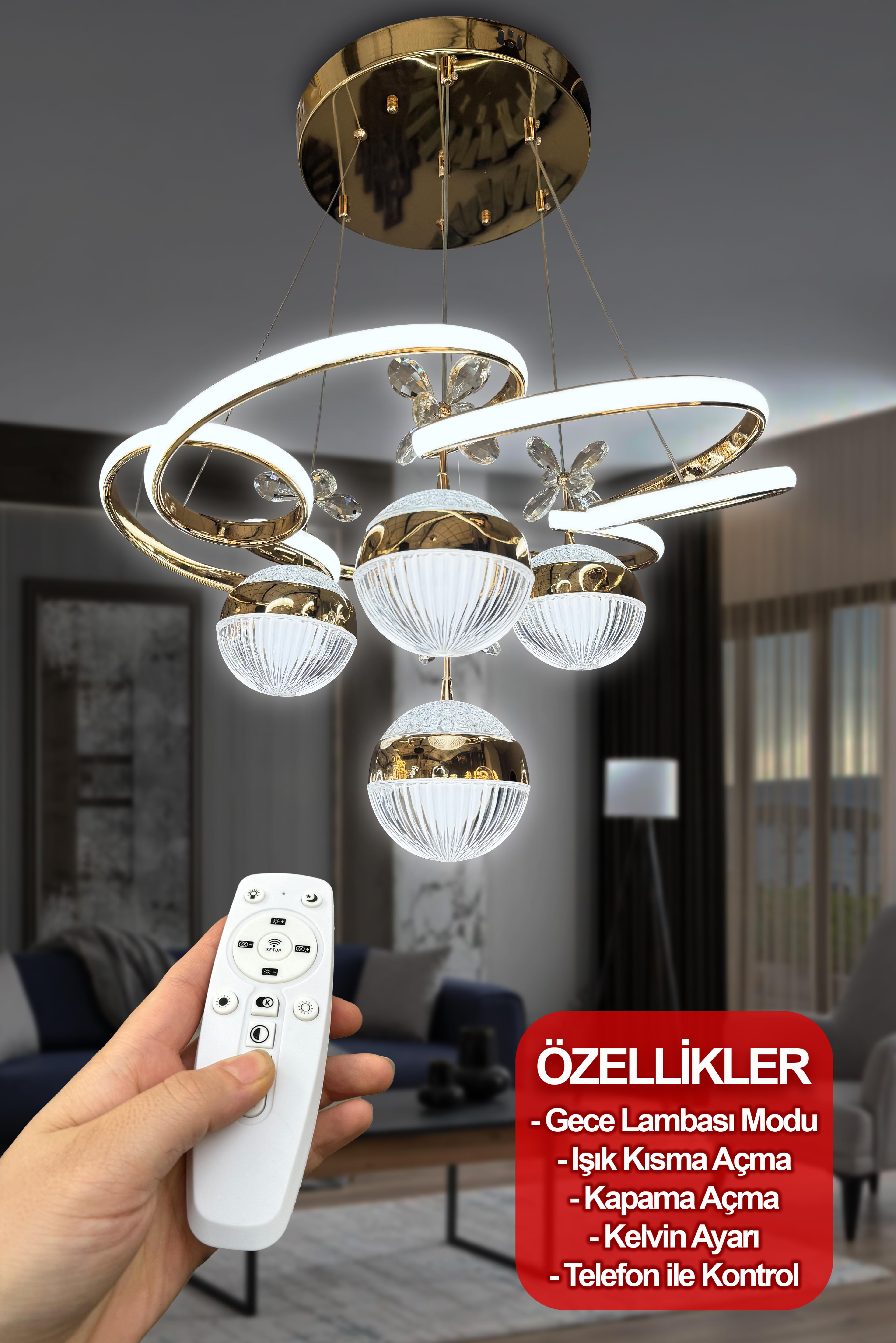 Florya İthal 3 Renk Akıllı Kumandalı(telefonda kullanım ) Modern Sarkıt Özel Led Avize  