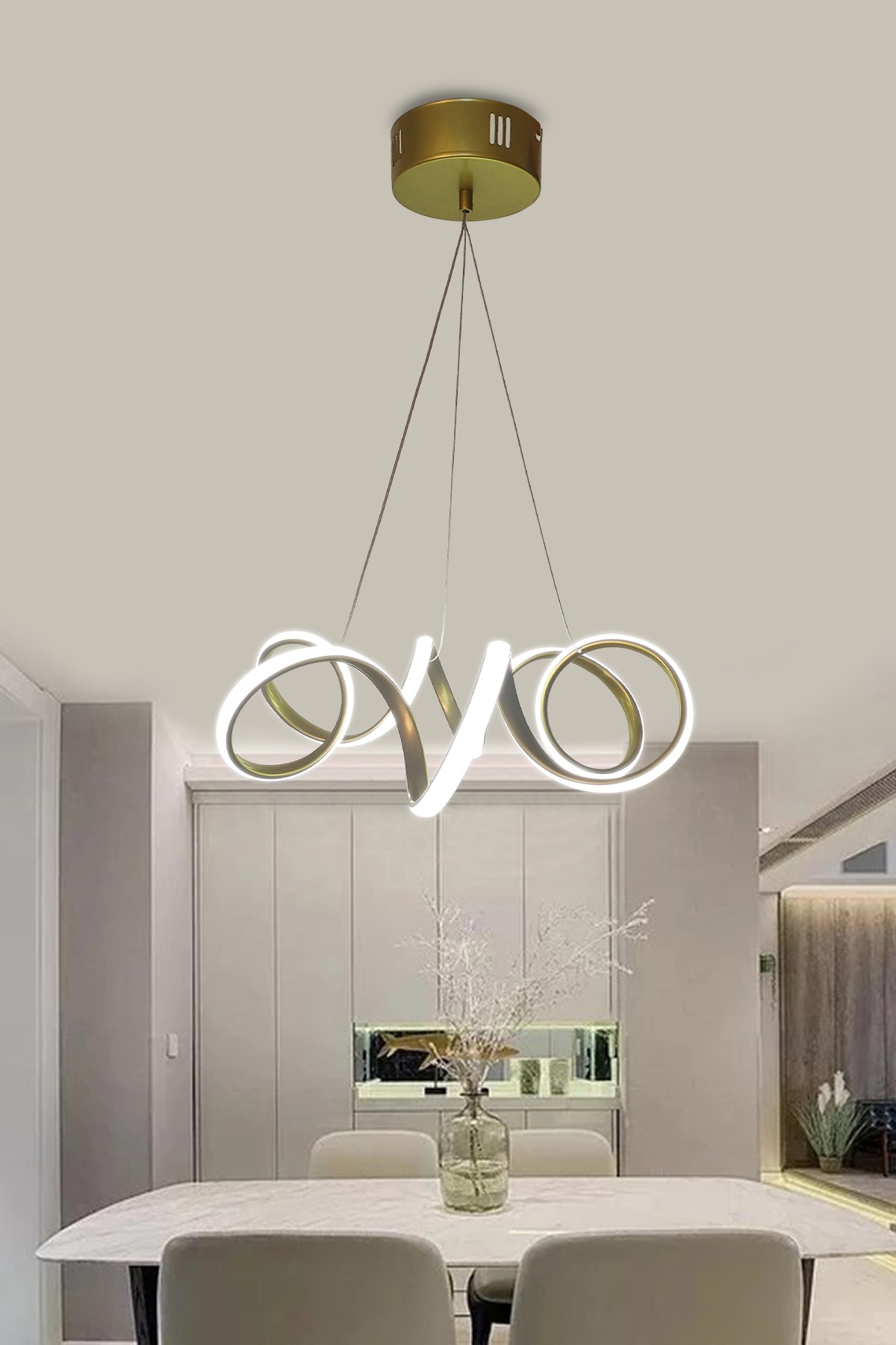 Modern Sarkıt Kıvrım Beyaz Işık Led Salon & Oturma Odası Avizesi