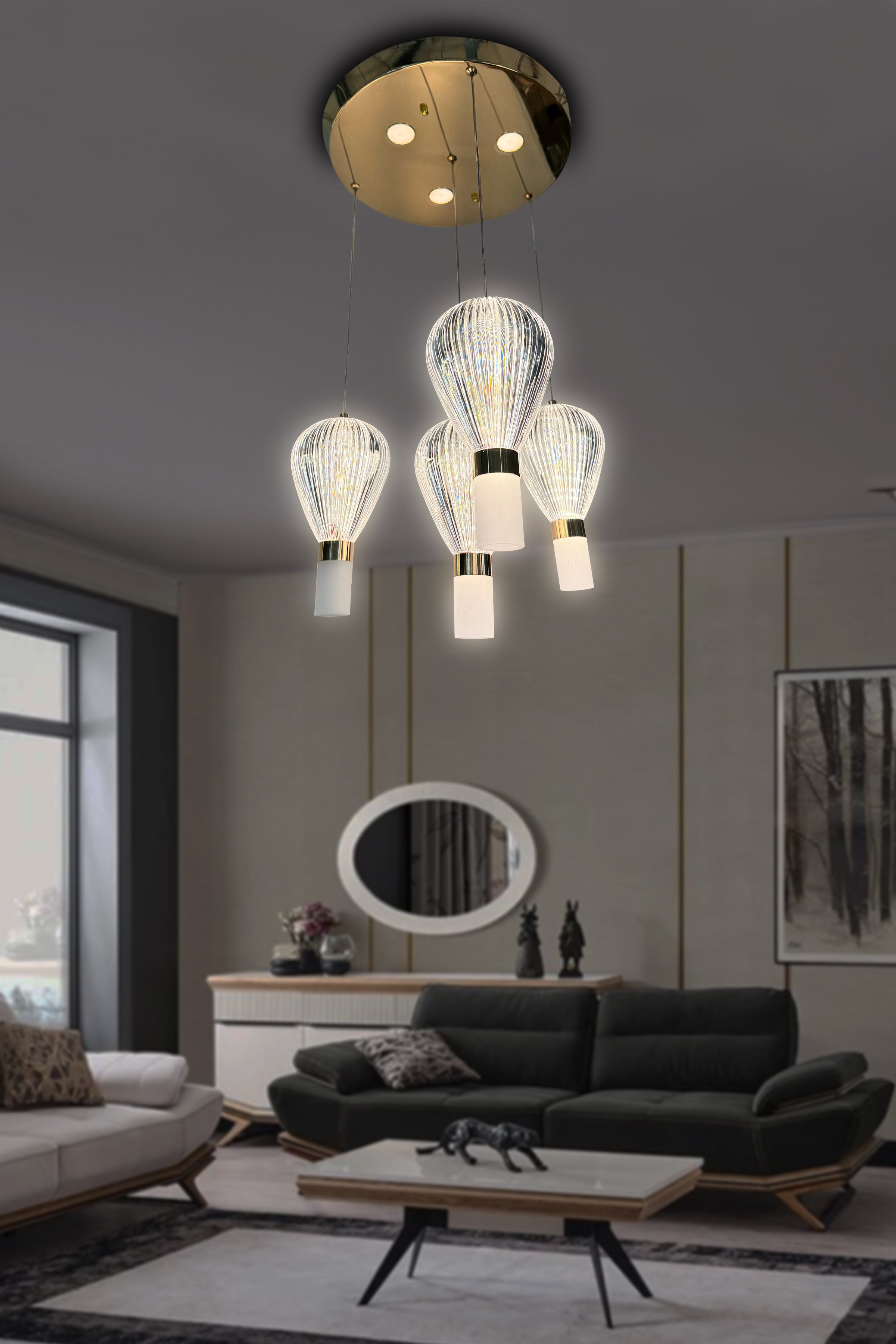 Paraşüt 4 'lü Modern Salon Led Avize