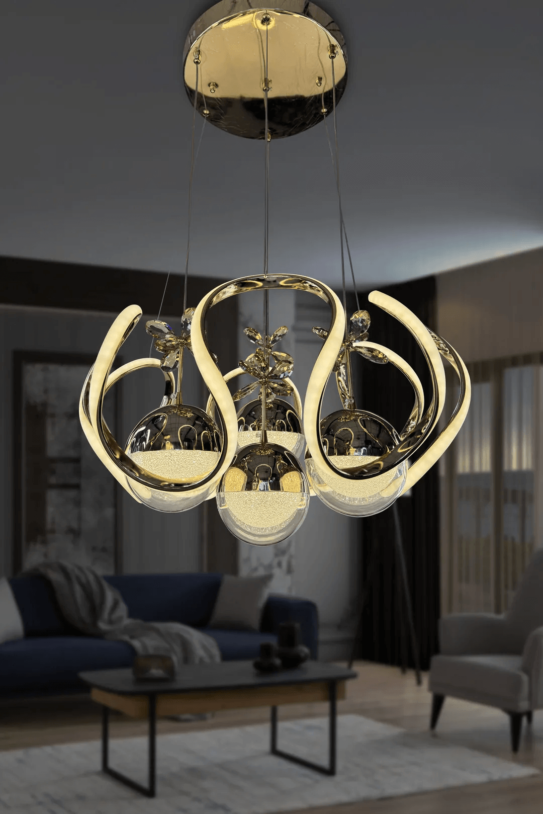 Arya XL Yeni Fanuslu Şeker Top 4 Lü Modern Sarkıt Led Avize