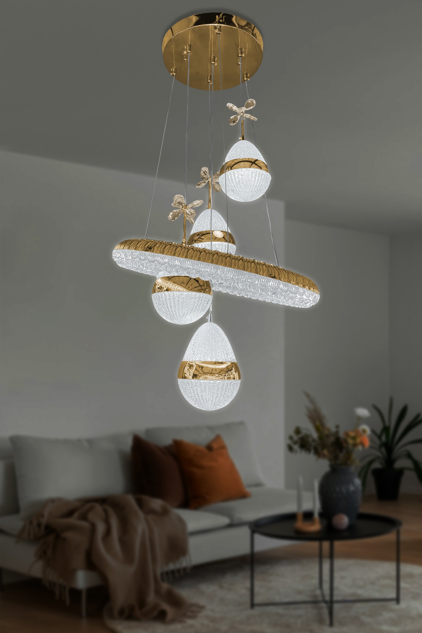 Damla 4 toplu Modern Sarkıt Led Avize