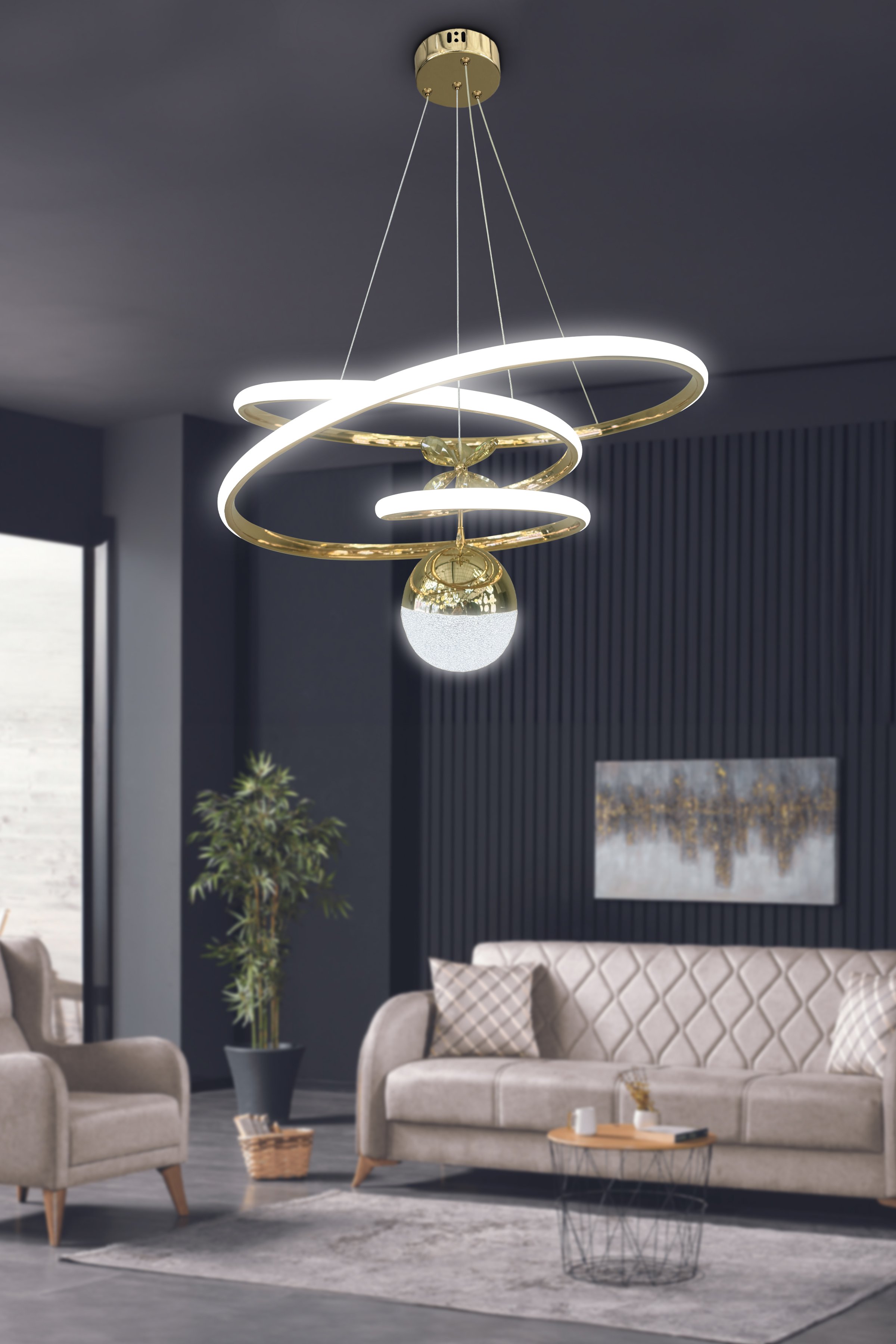 Eylül Tek Toplu 3 mt LED Salon & Oturma Odası Avizesi
