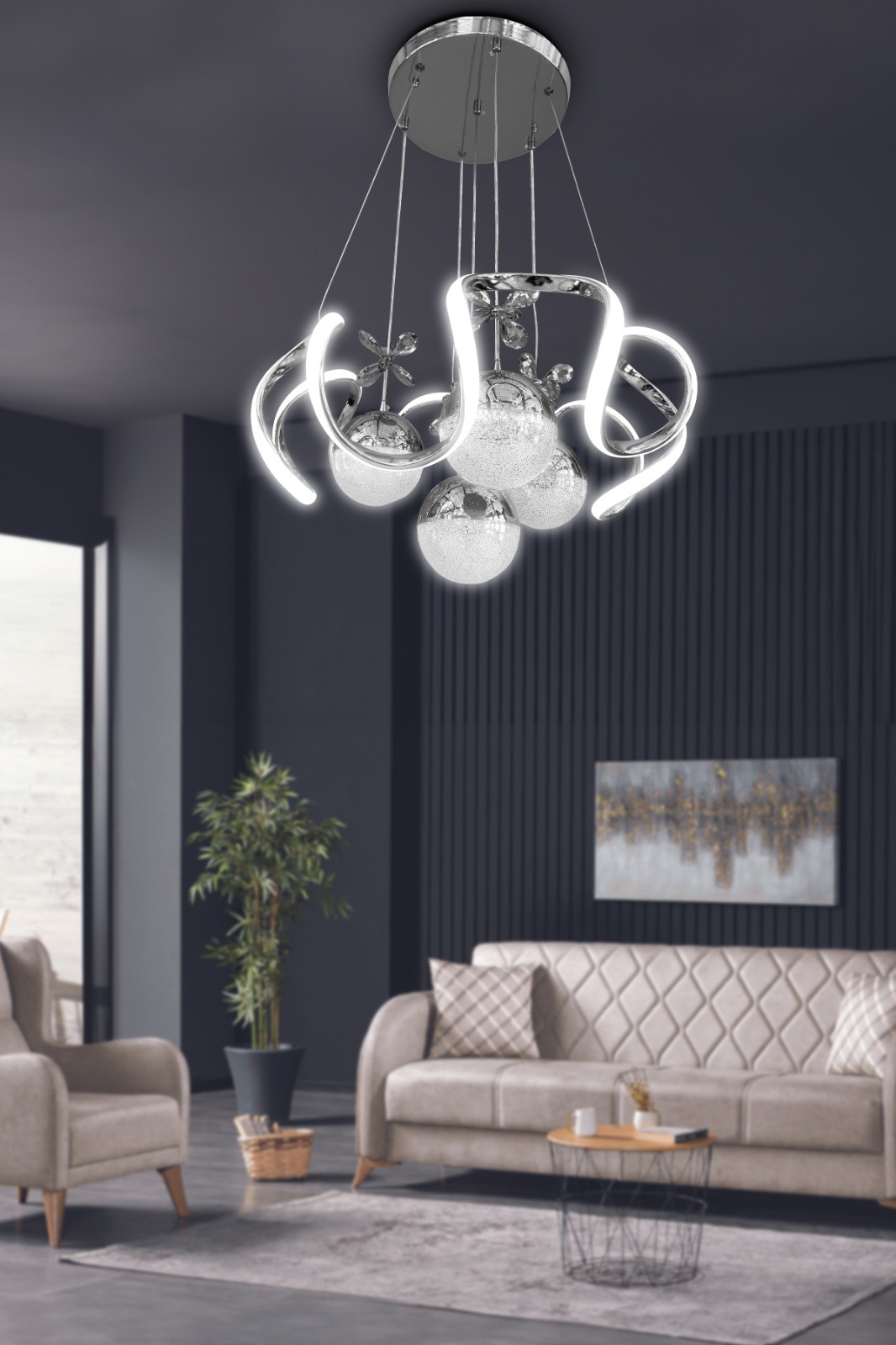 Modern Sarkıt Arya Xl  4 Toplu Led Avize Salon - Oturma Odası Ledli Avize