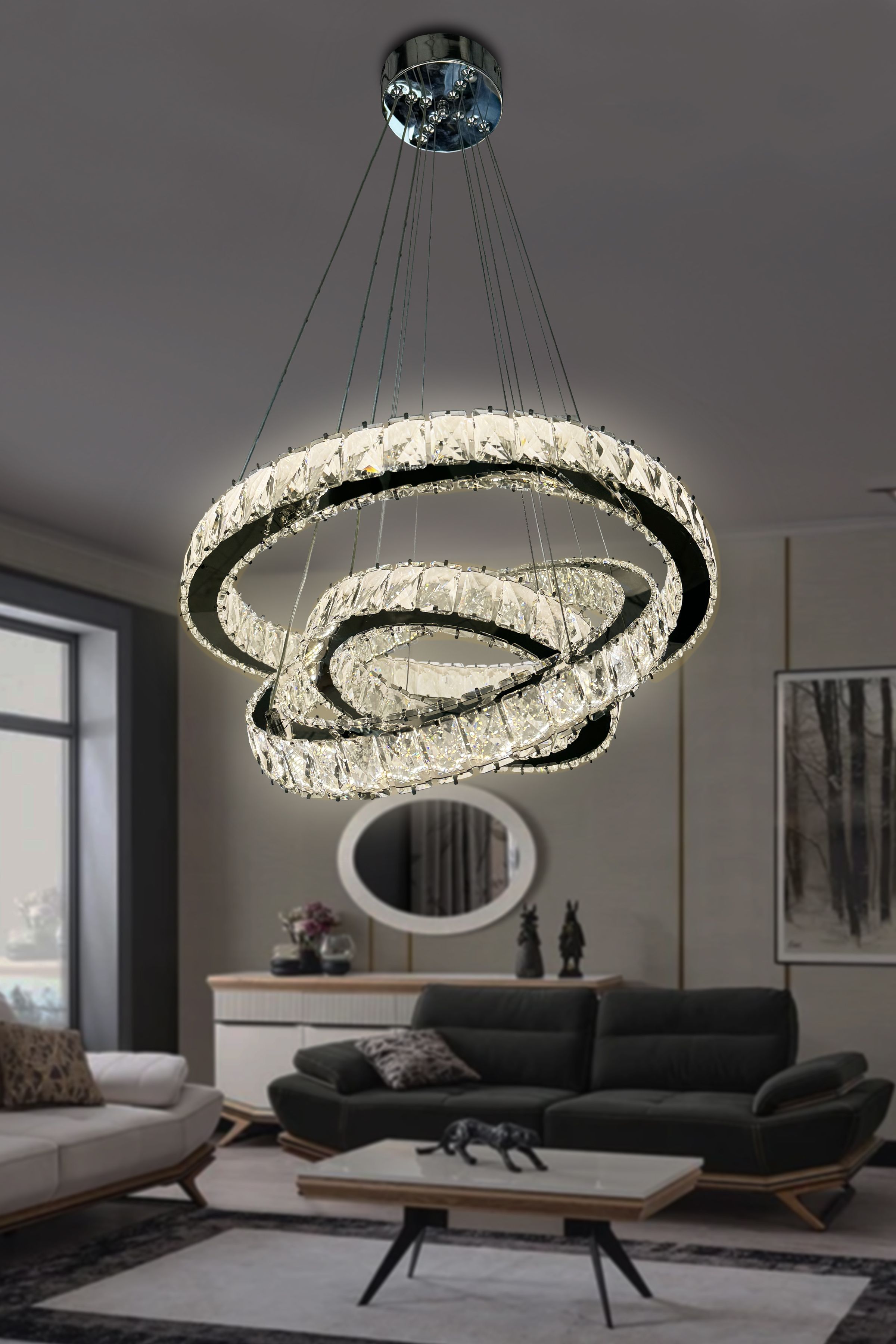 Bestof 3 Katlı Daire Taşlı Ledli Modern Avize