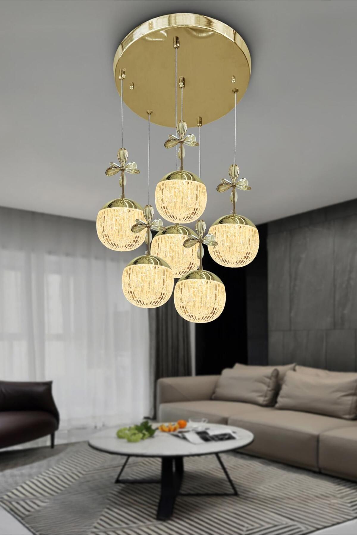 Modern Sarkıt Cam 6 Top Led Avize