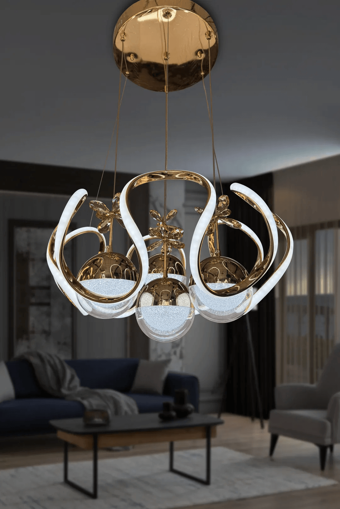Arya XL Yeni Fanuslu Şeker Top 4 Lü Modern Sarkıt Led Avize