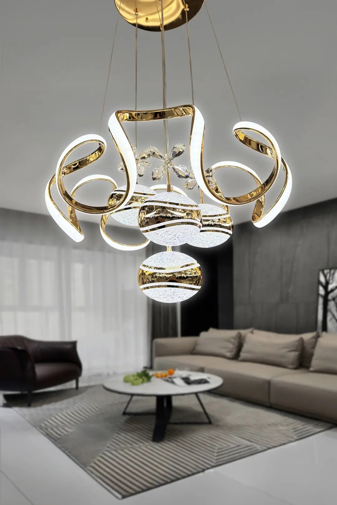 Eliza 4 Top Modern Salon - Oturma Odası (ışık gücü yüksek) Led Avize - Gold
