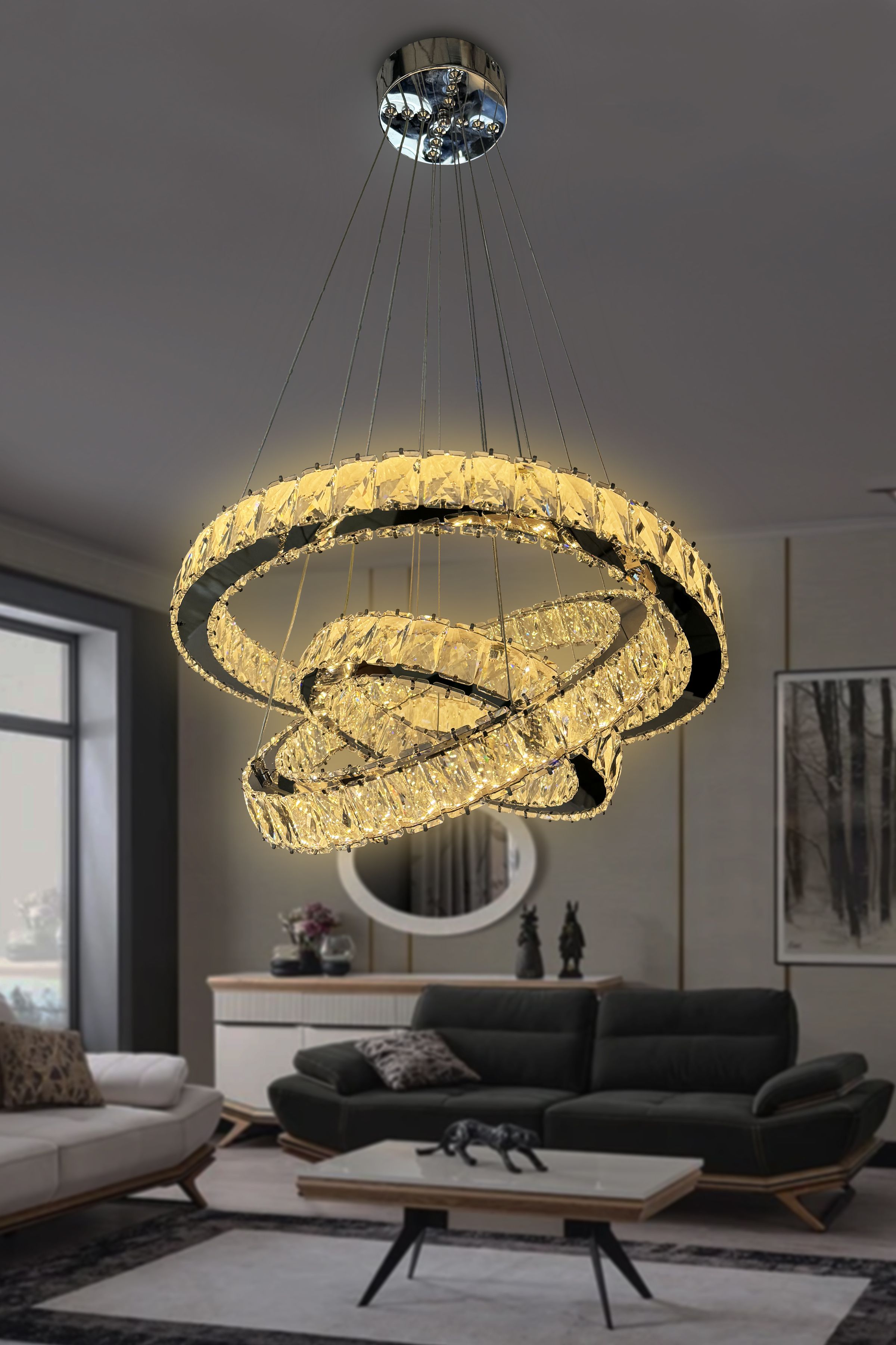Bestof 3 Katlı Daire Taşlı Ledli Modern Avize