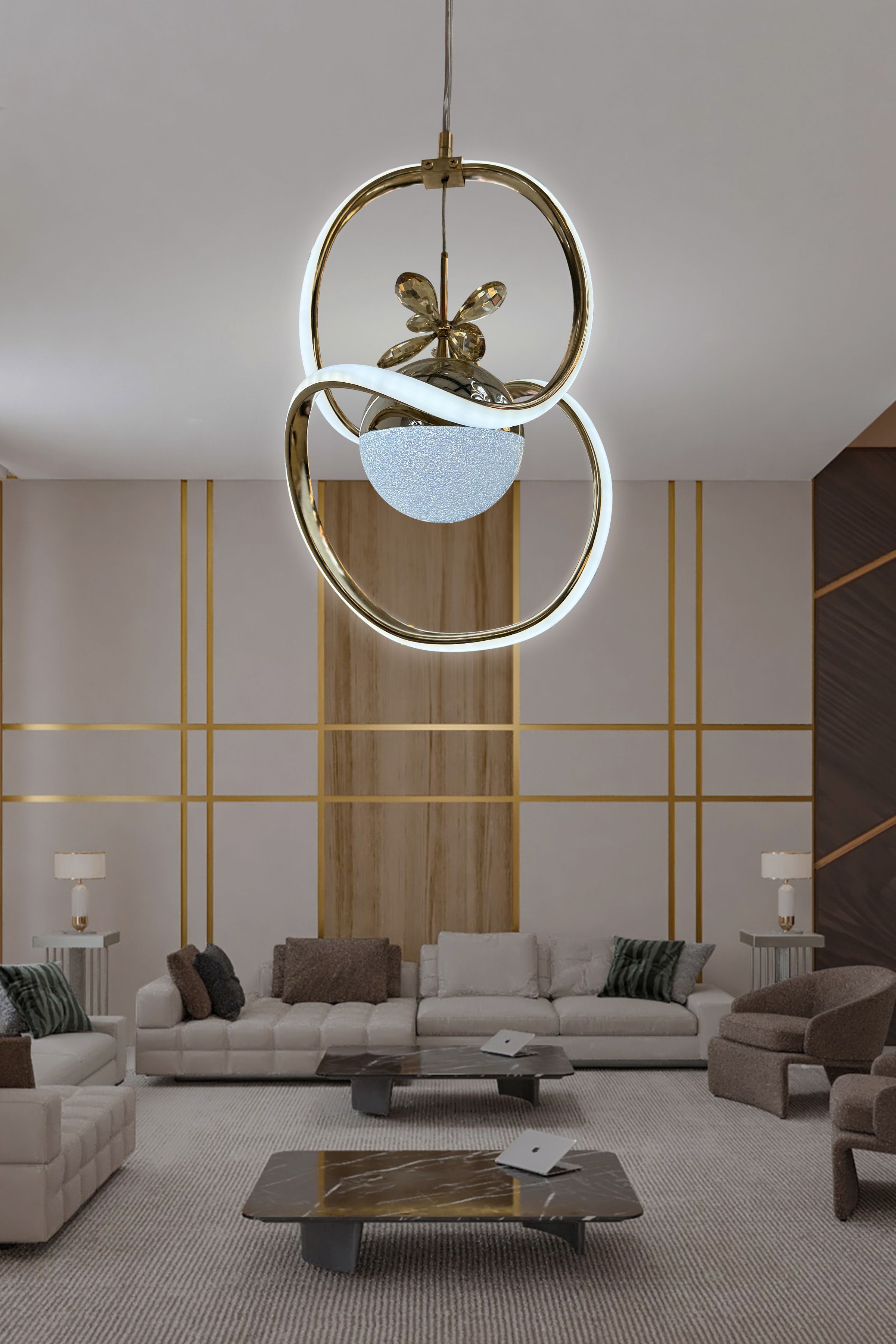 Badem Tek Toplu Modern Sarkıt Led Salon & Oturma Odası Avizesi