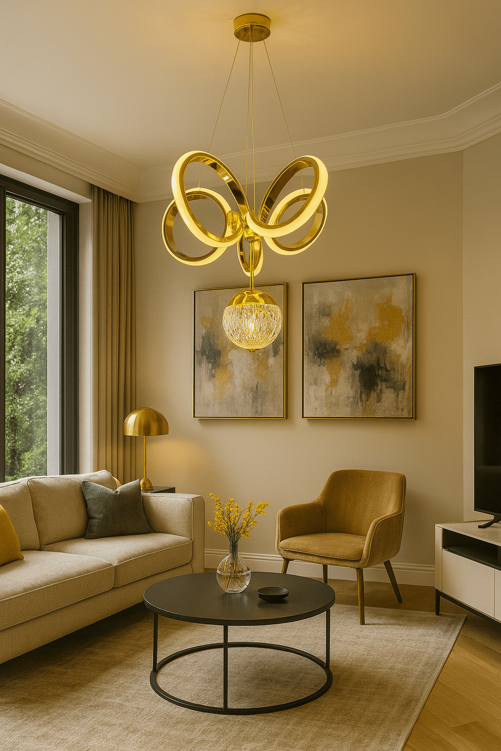 Kıvrım Tekli Kristal Toplu Modern Oturma Led Avize