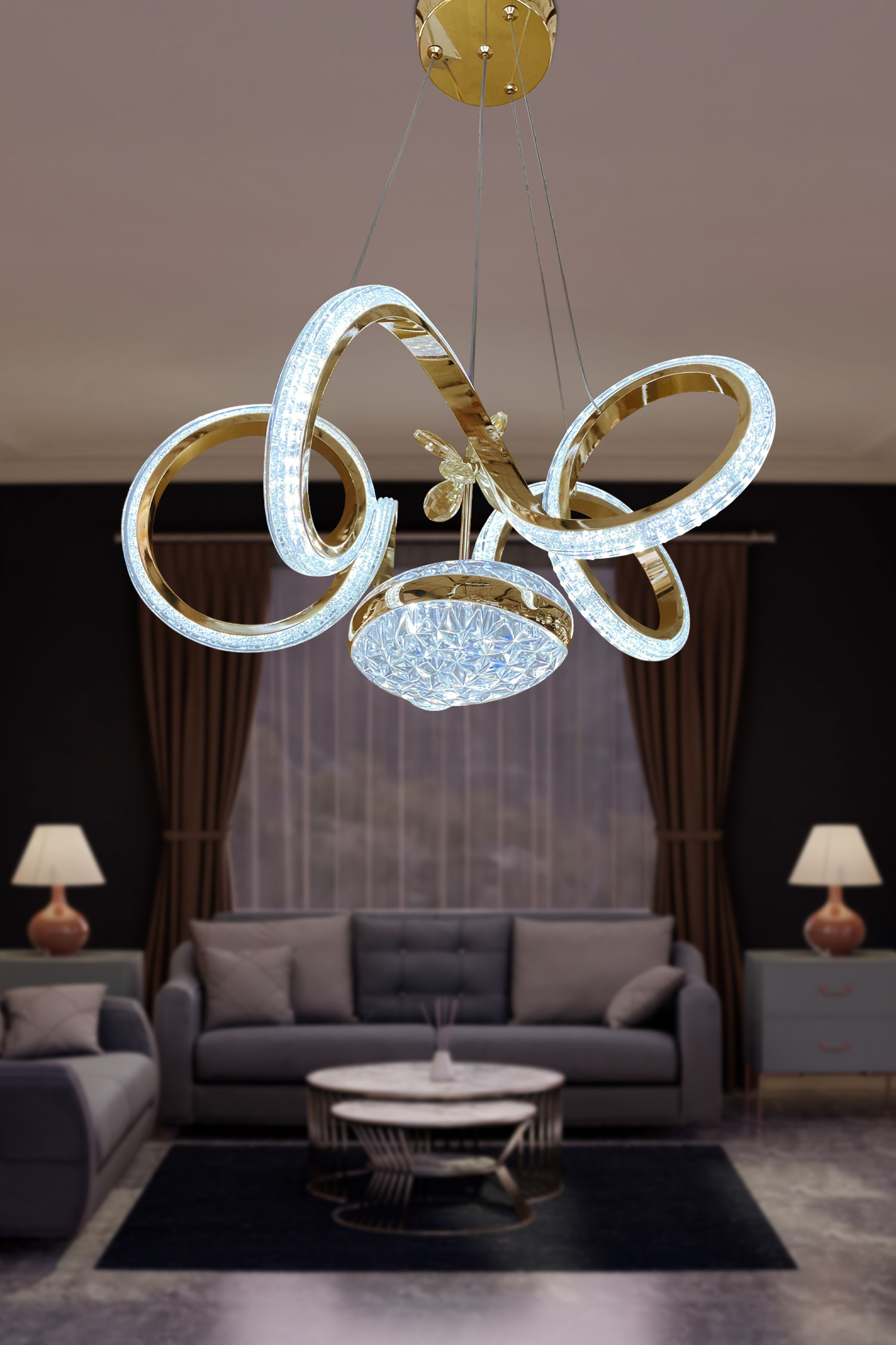 Kıvrım Eliza Tek Toplu Simli Slikonlu Modern Oturma Led Avizesi